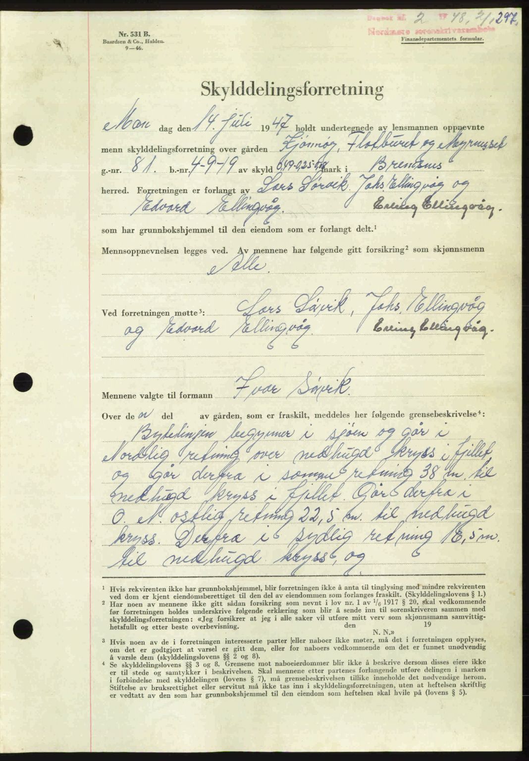 Nordmøre sorenskriveri, AV/SAT-A-4132/1/2/2Ca: Mortgage book no. A107, 1947-1948, Diary no: : 2/1948