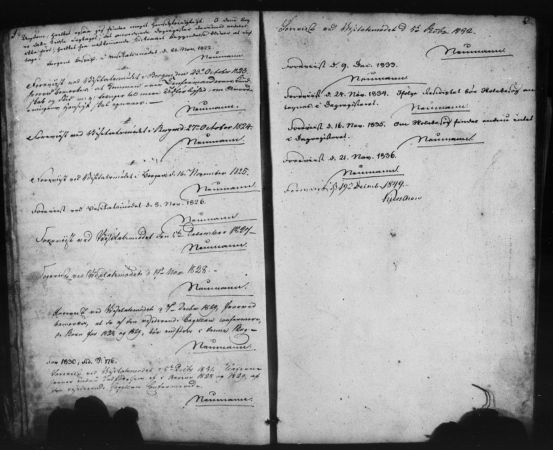 Domkirken sokneprestembete, SAB/A-74801/H/Haa/L0063: Curate's parish register no. A 1, 1821-1848, p. 1-2
