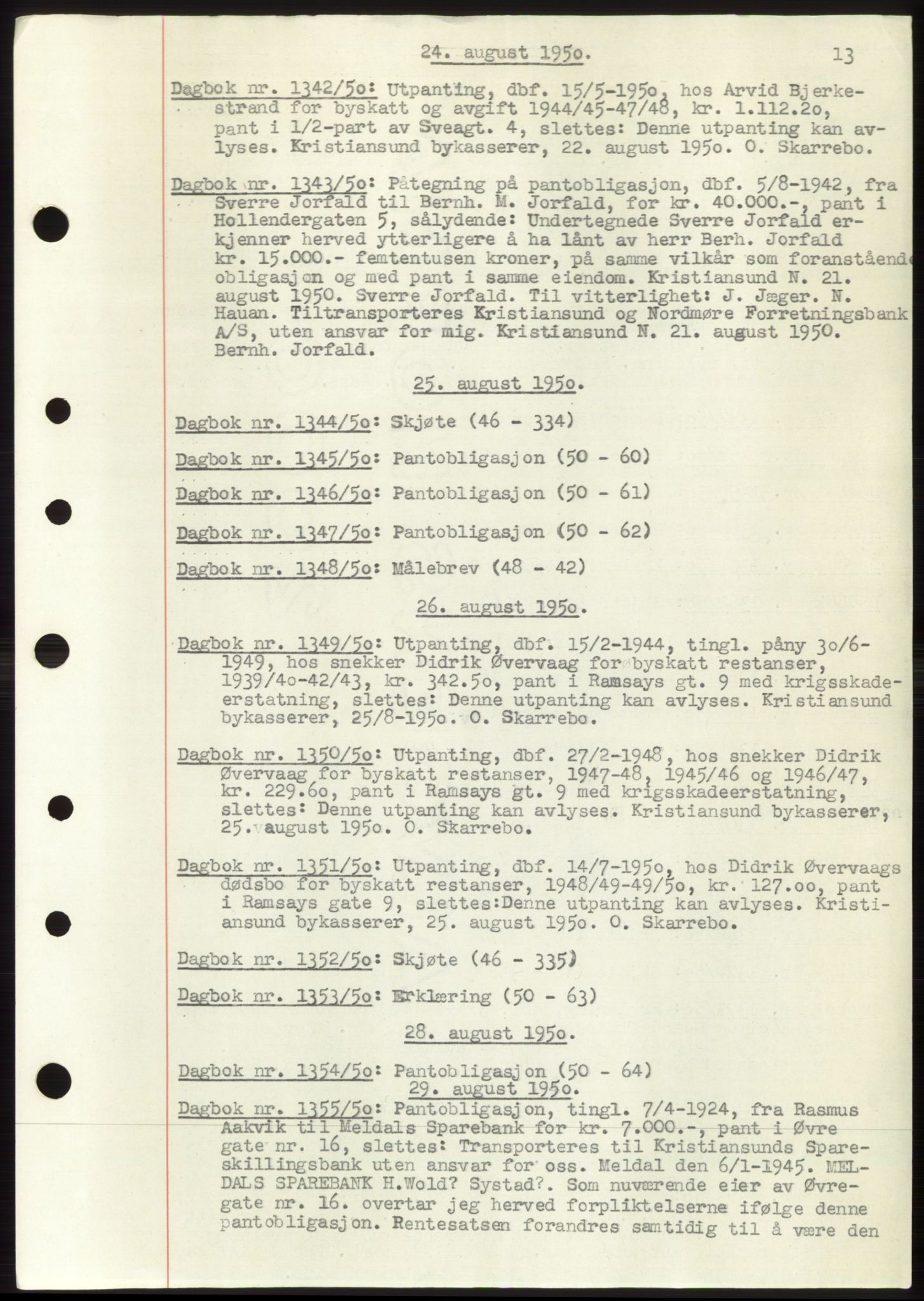 Kristiansund byfogd, AV/SAT-A-4587/A/27: Mortgage book no. 49, 1950-1950, Deed date: 24.08.1950