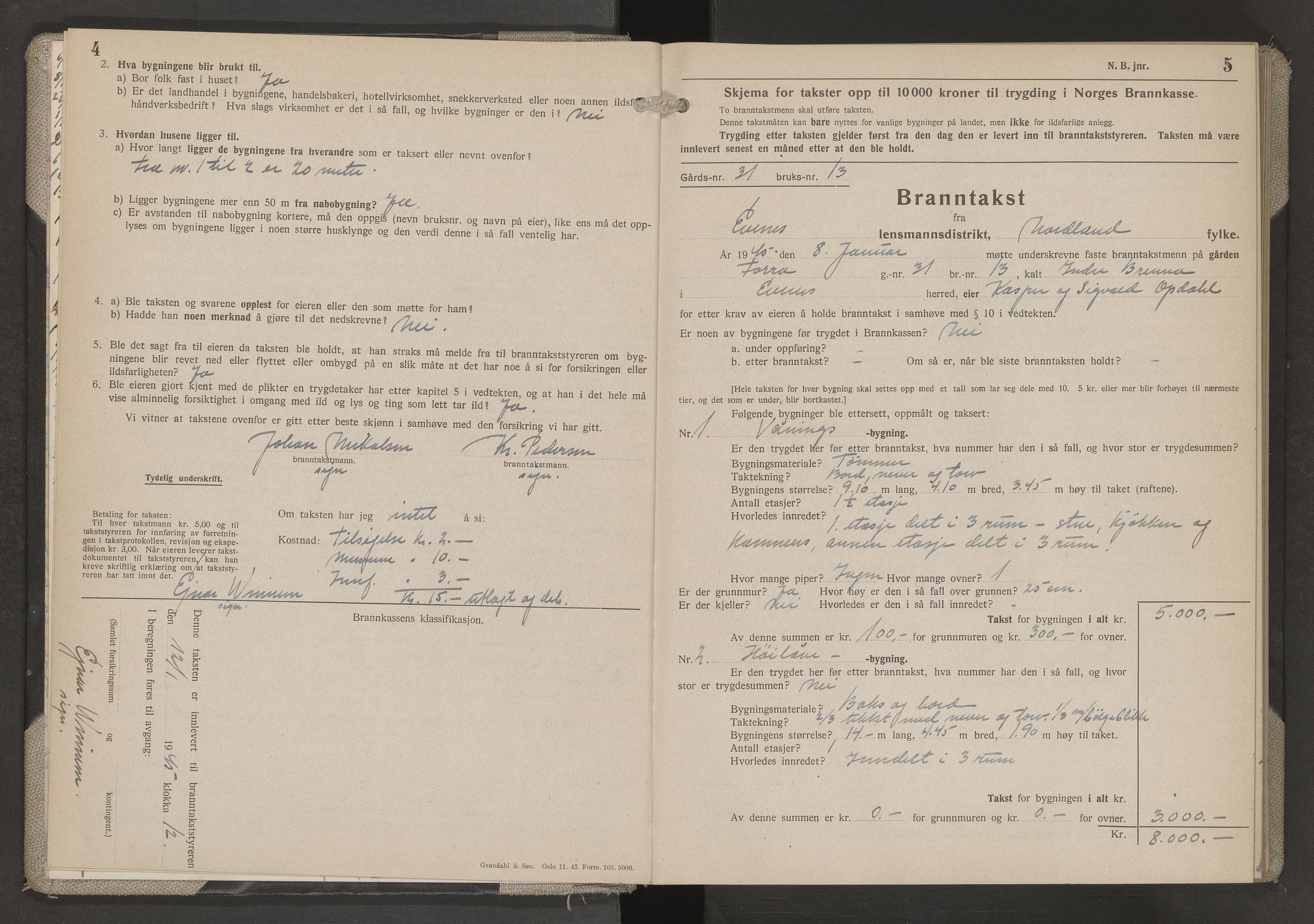 Evenes lensmannskontor, AV/SAT-A-5684/1/12/12b/L0020: Branntakstprotokoll-skjema, 1945-1948