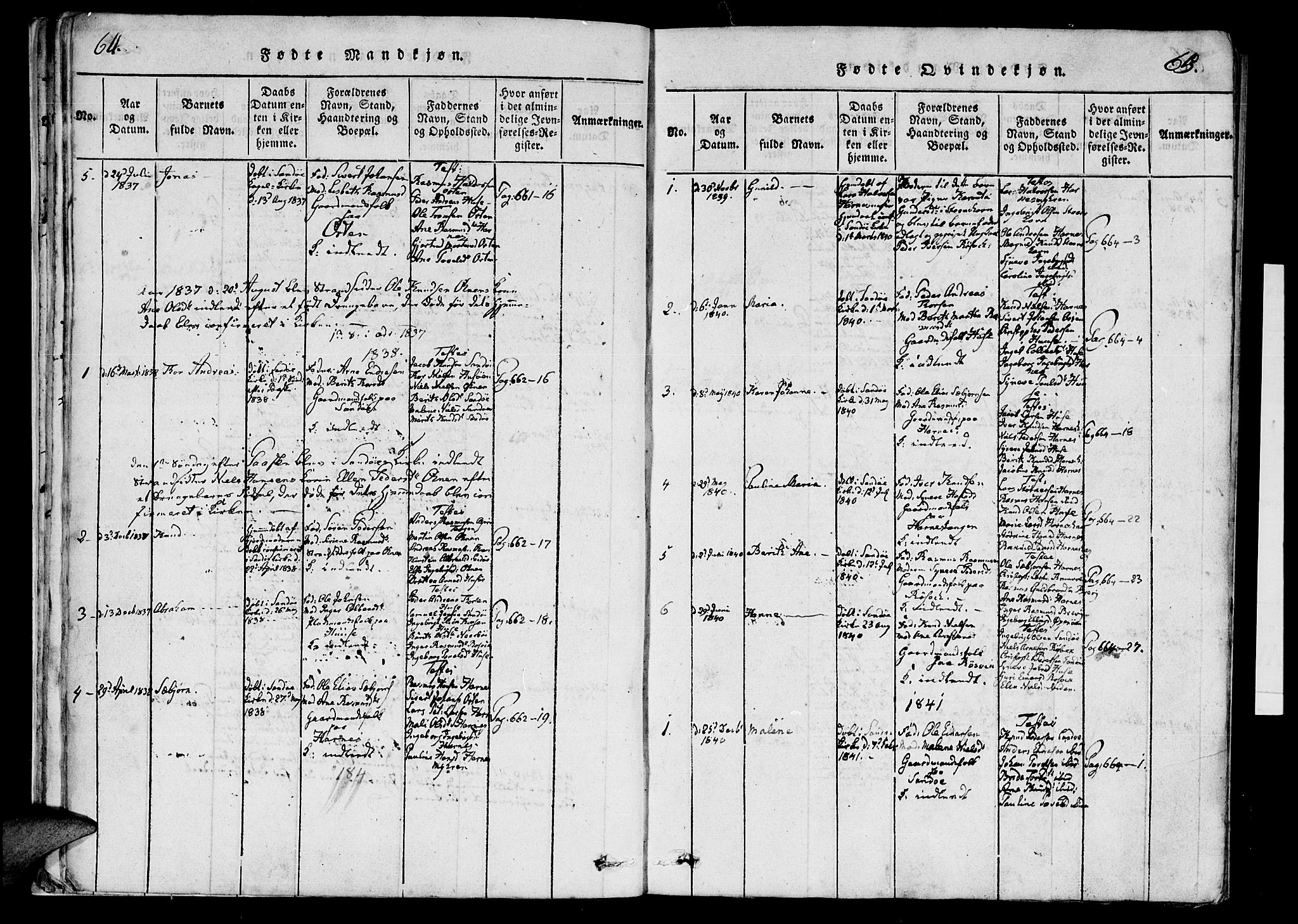 Ministerialprotokoller, klokkerbøker og fødselsregistre - Møre og Romsdal, AV/SAT-A-1454/561/L0727: Parish register (official) no. 561A01, 1817-1858, p. 64-65