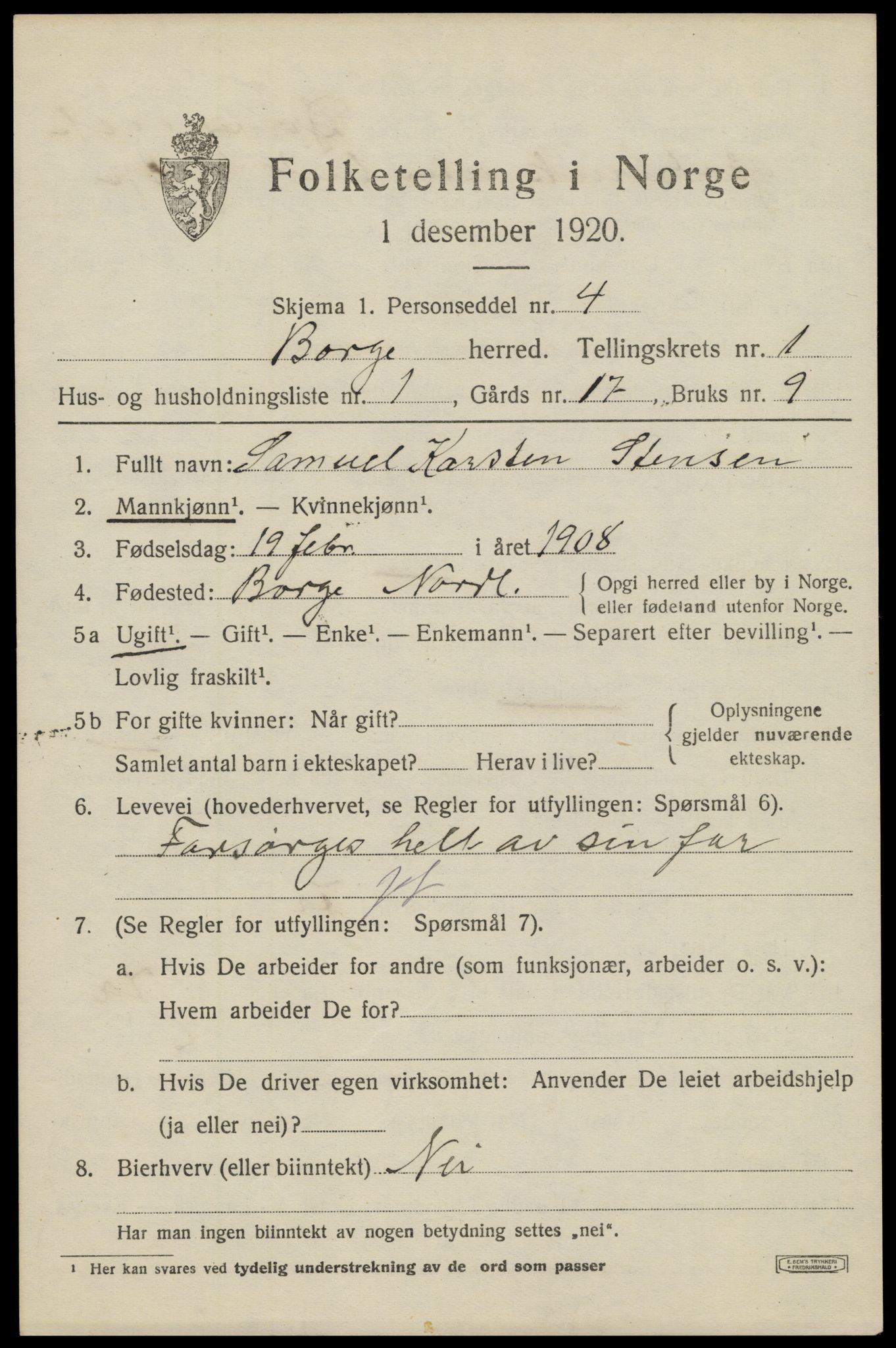 SAT, 1920 census for Borge, 1920, p. 1553