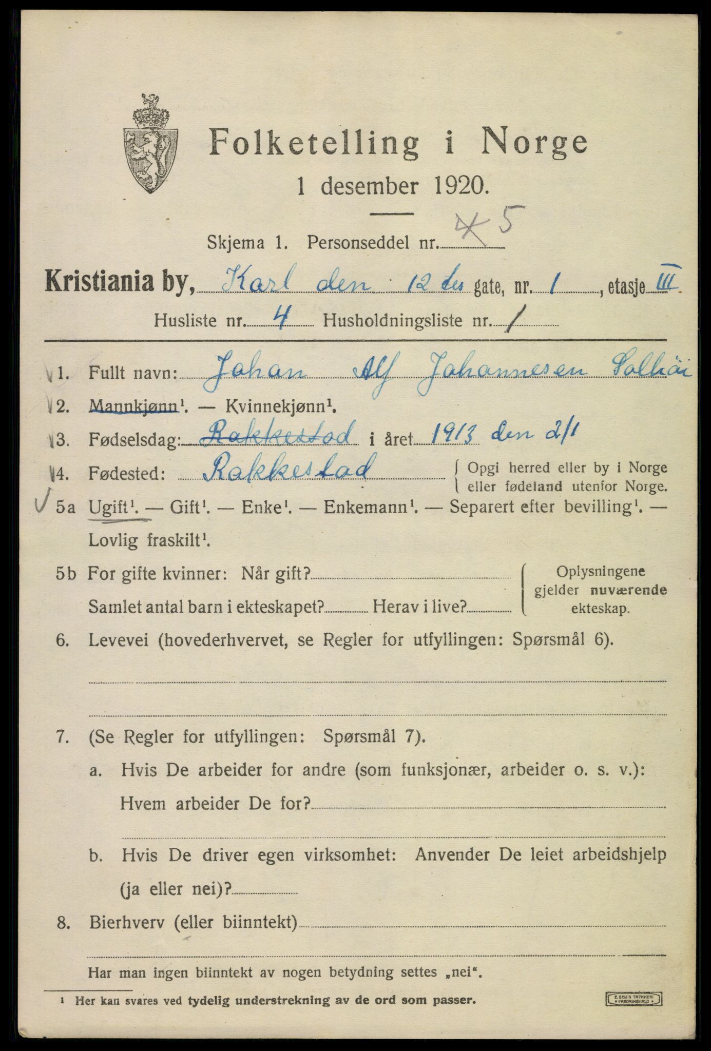 SAO, 1920 census for Kristiania, 1920, p. 328777