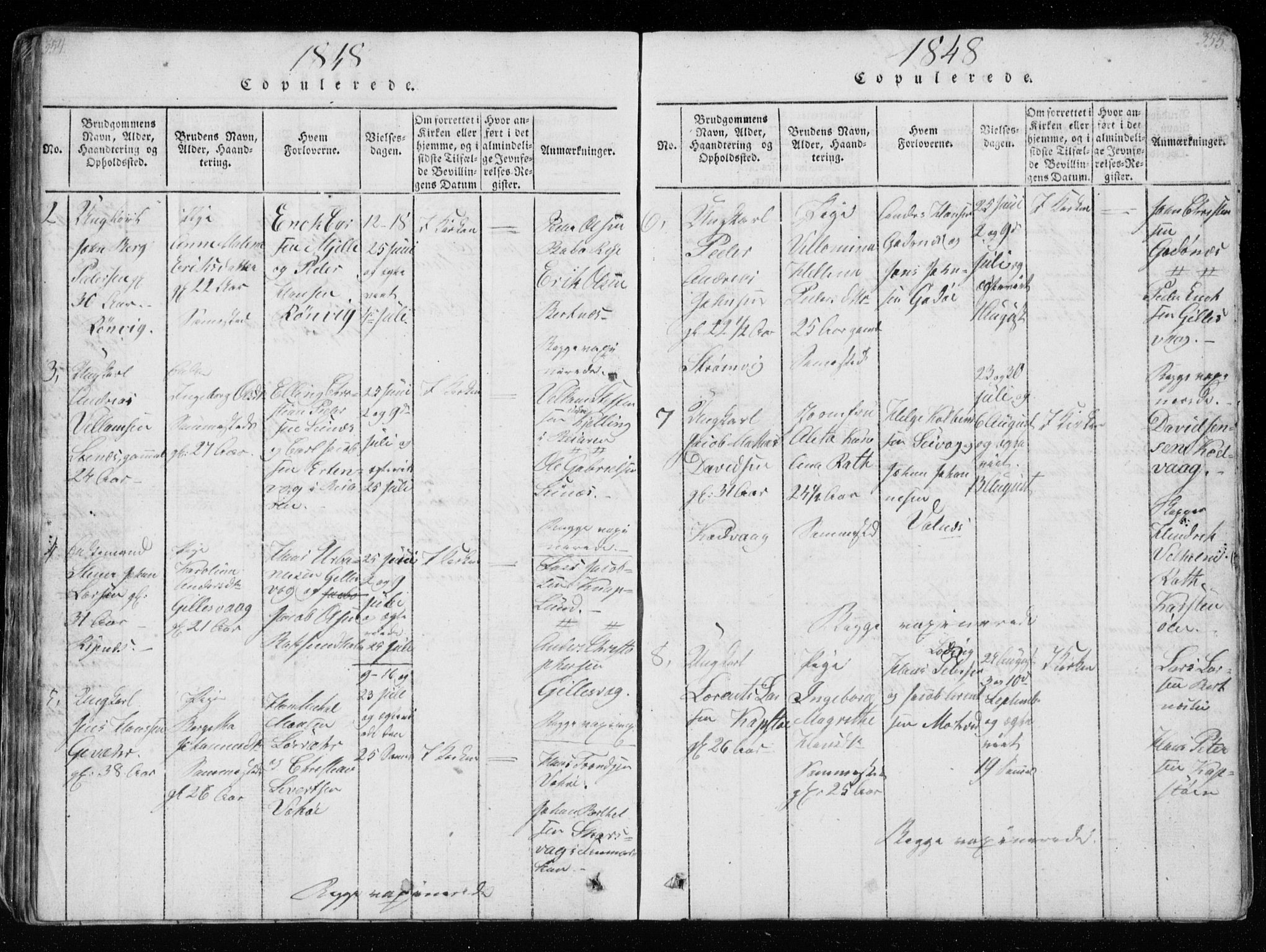 Ministerialprotokoller, klokkerbøker og fødselsregistre - Nordland, AV/SAT-A-1459/801/L0026: Parish register (copy) no. 801C01, 1820-1855, p. 354-355