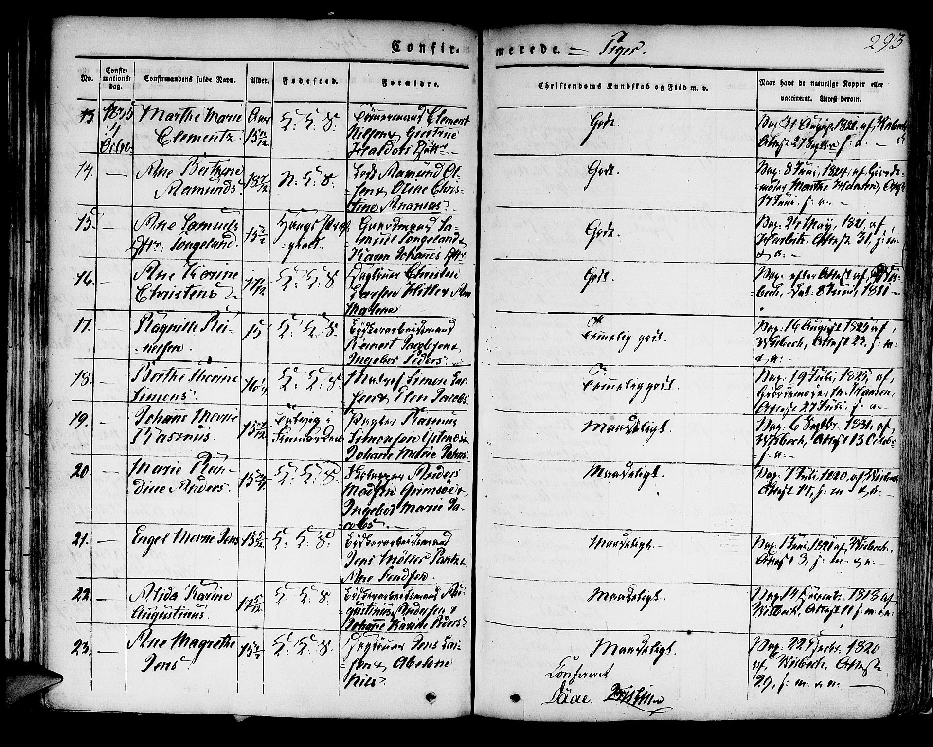 Korskirken sokneprestembete, AV/SAB-A-76101/H/Hab: Parish register (copy) no. A 5II, 1831-1844, p. 293