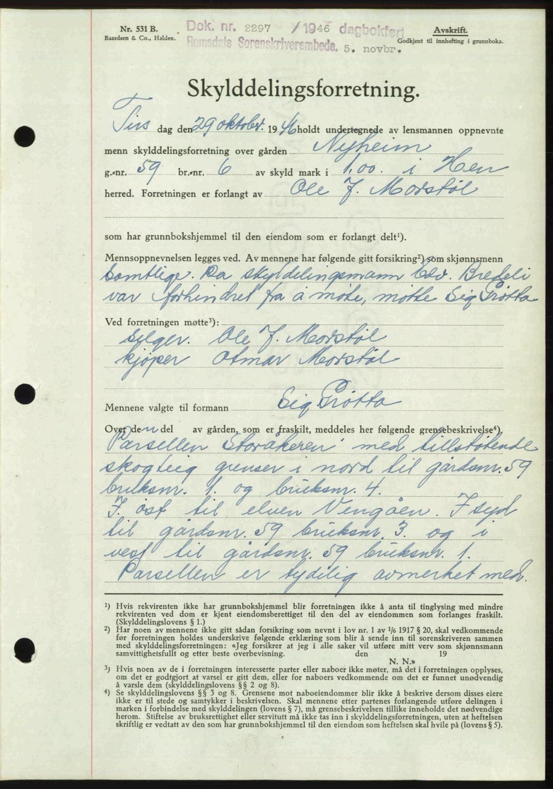 Romsdal sorenskriveri, AV/SAT-A-4149/1/2/2C: Mortgage book no. A21, 1946-1946, Diary no: : 2297/1946