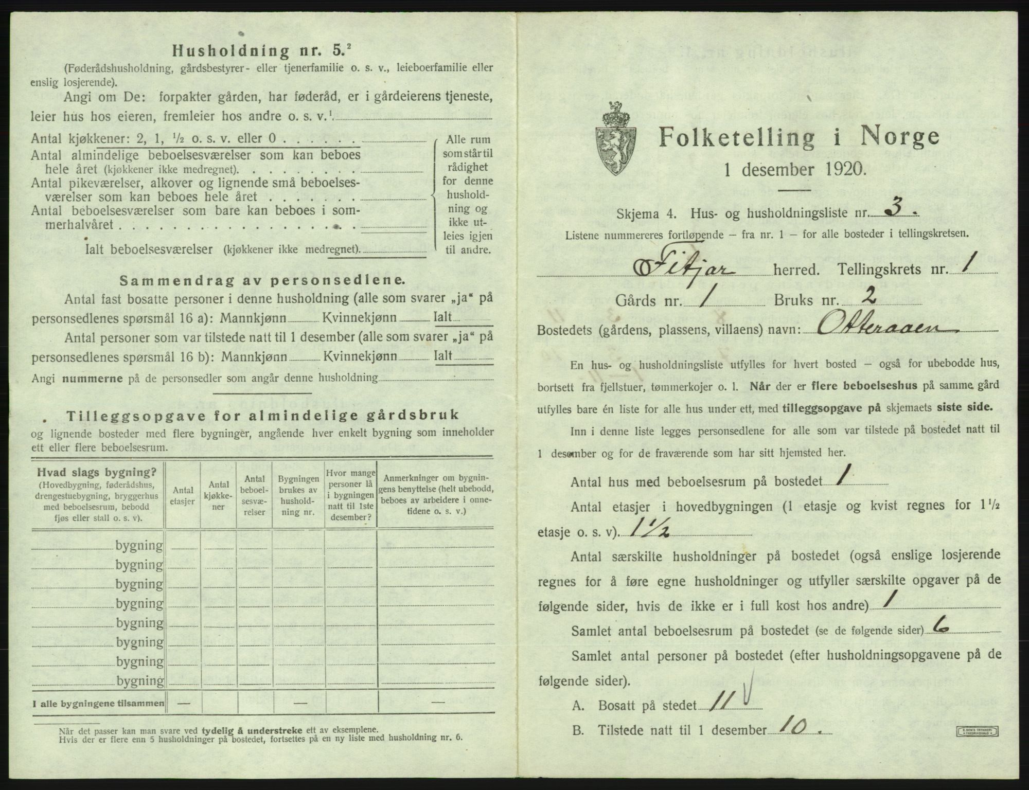 SAB, 1920 census for Fitjar, 1920, p. 56