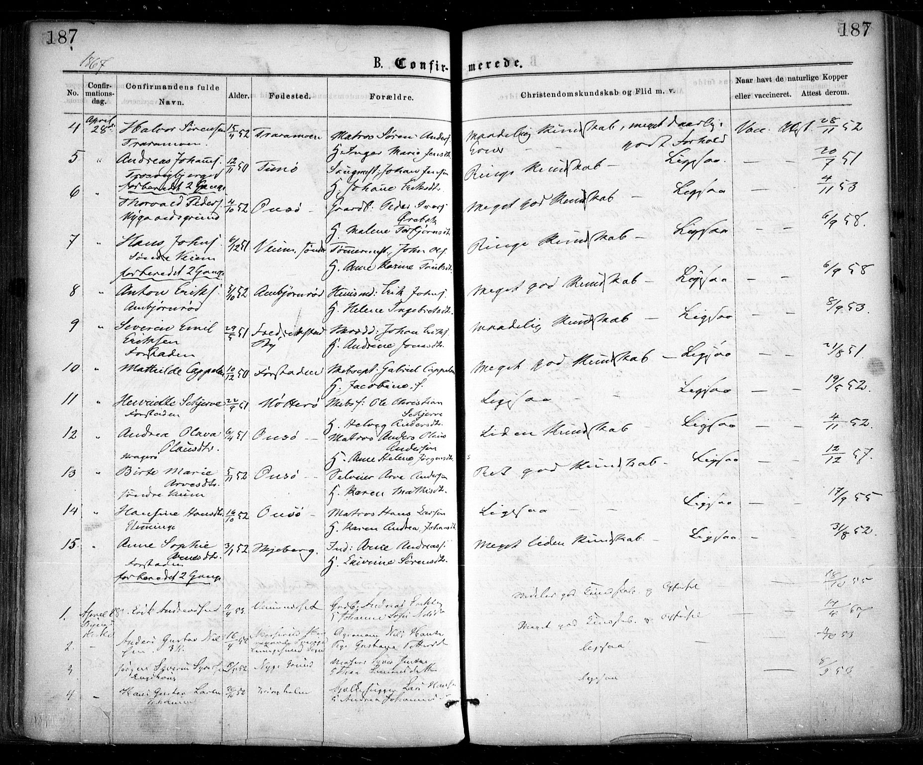 Glemmen prestekontor Kirkebøker, AV/SAO-A-10908/F/Fa/L0008: Parish register (official) no. 8, 1862-1871, p. 187