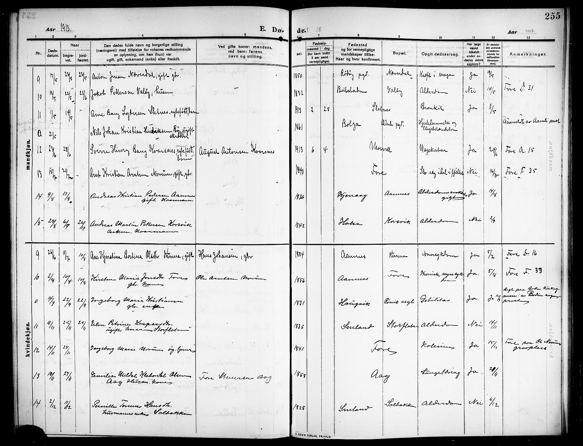 Ministerialprotokoller, klokkerbøker og fødselsregistre - Nordland, AV/SAT-A-1459/843/L0639: Parish register (copy) no. 843C08, 1908-1924, p. 255