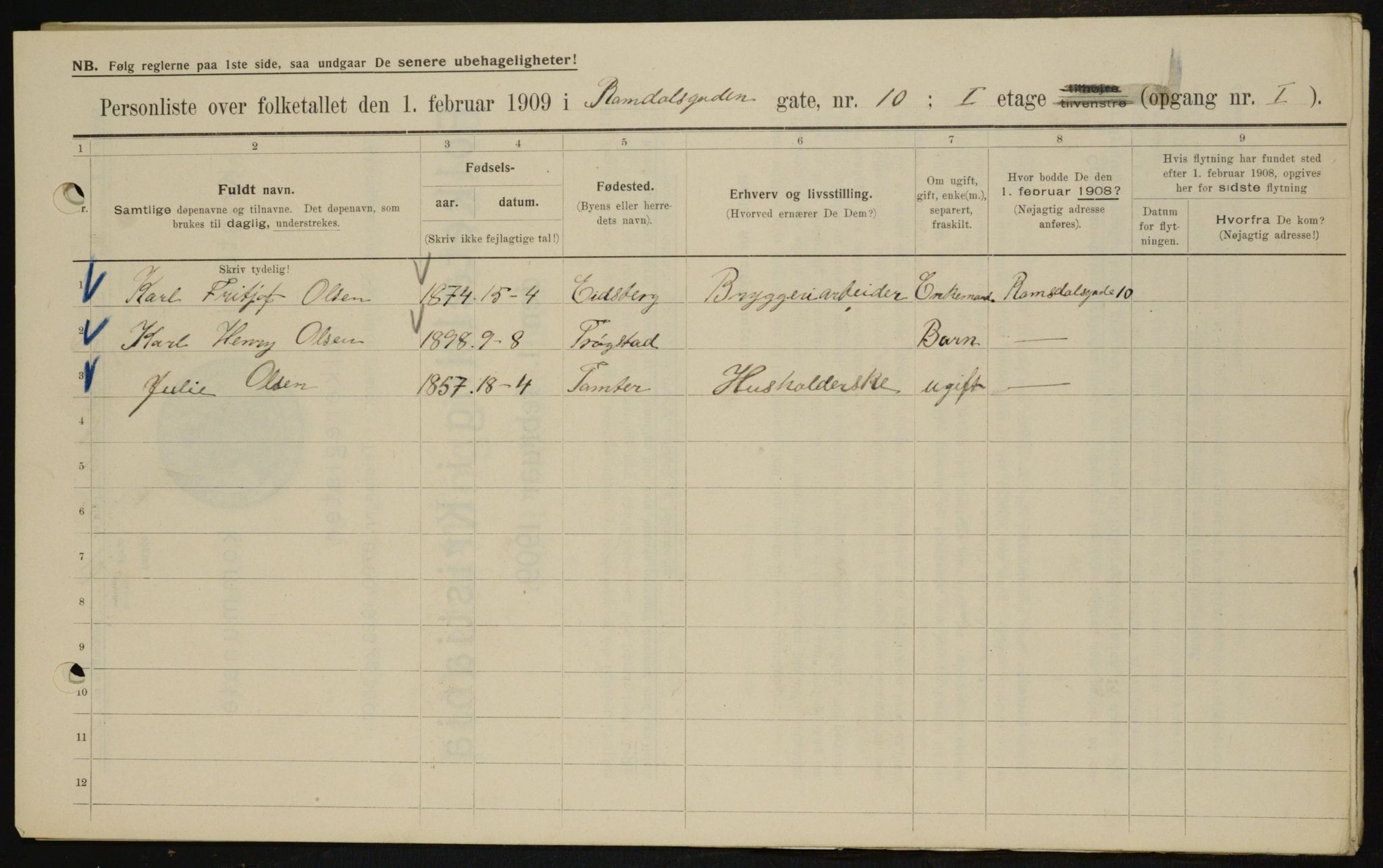 OBA, Municipal Census 1909 for Kristiania, 1909, p. 75568