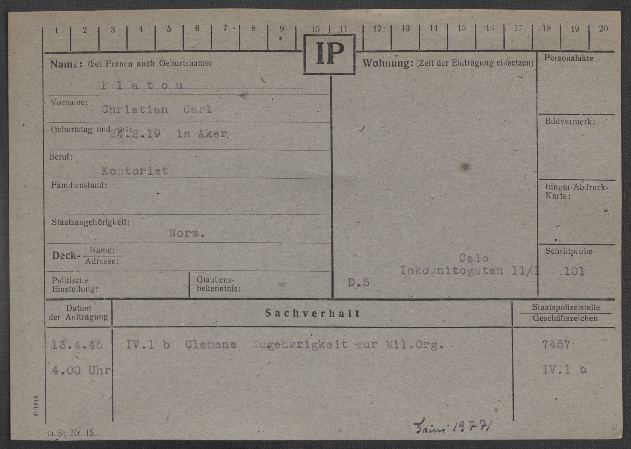 Befehlshaber der Sicherheitspolizei und des SD, AV/RA-RAFA-5969/E/Ea/Eaa/L0008: Register over norske fanger i Møllergata 19: Oelze-Ru, 1940-1945, p. 910