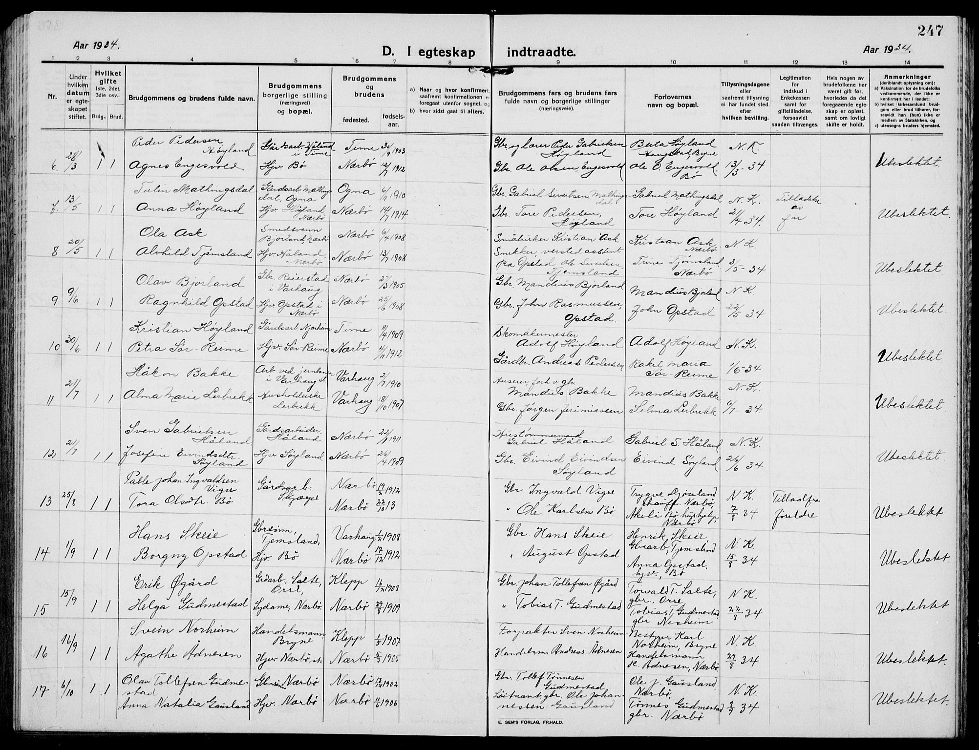 Hå sokneprestkontor, AV/SAST-A-101801/001/30BB/L0007: Parish register (copy) no. B 7, 1912-1939, p. 247