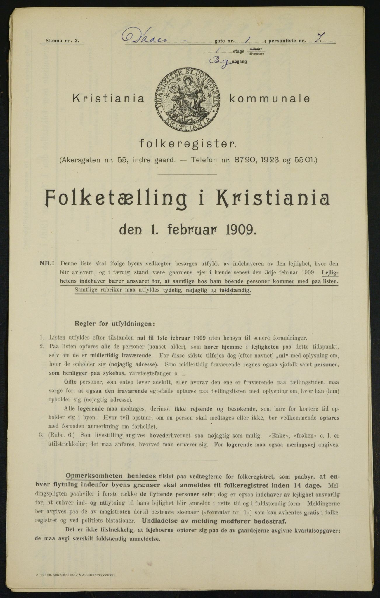 OBA, Municipal Census 1909 for Kristiania, 1909, p. 16290