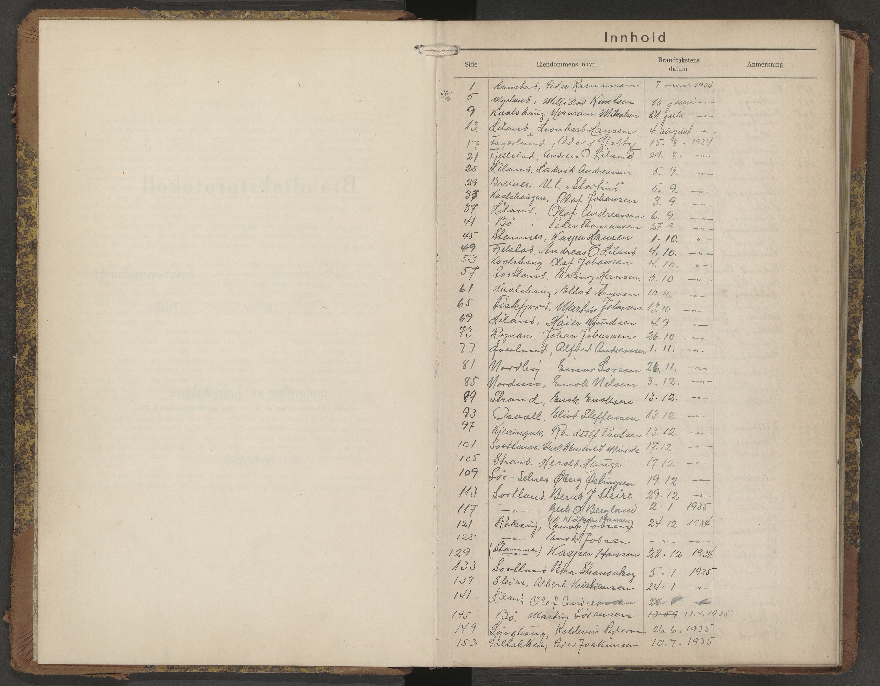Sortland lensmannskontor, AV/SAT-A-6376/2/Oa/L0009: Branntakstprotokoll, 1934-1937