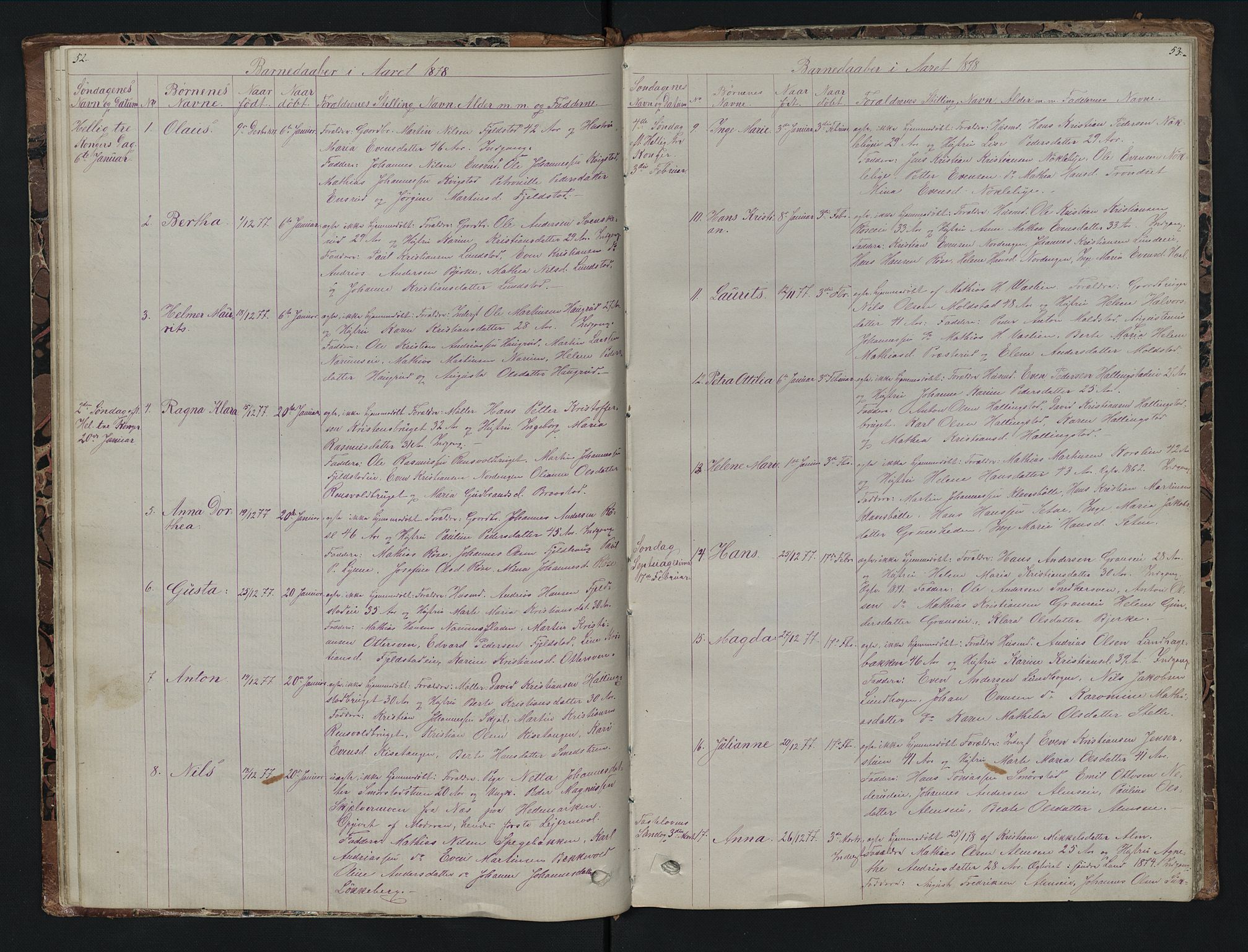 Vestre Toten prestekontor, SAH/PREST-108/H/Ha/Hab/L0007: Parish register (copy) no. 7, 1872-1900, p. 52-53