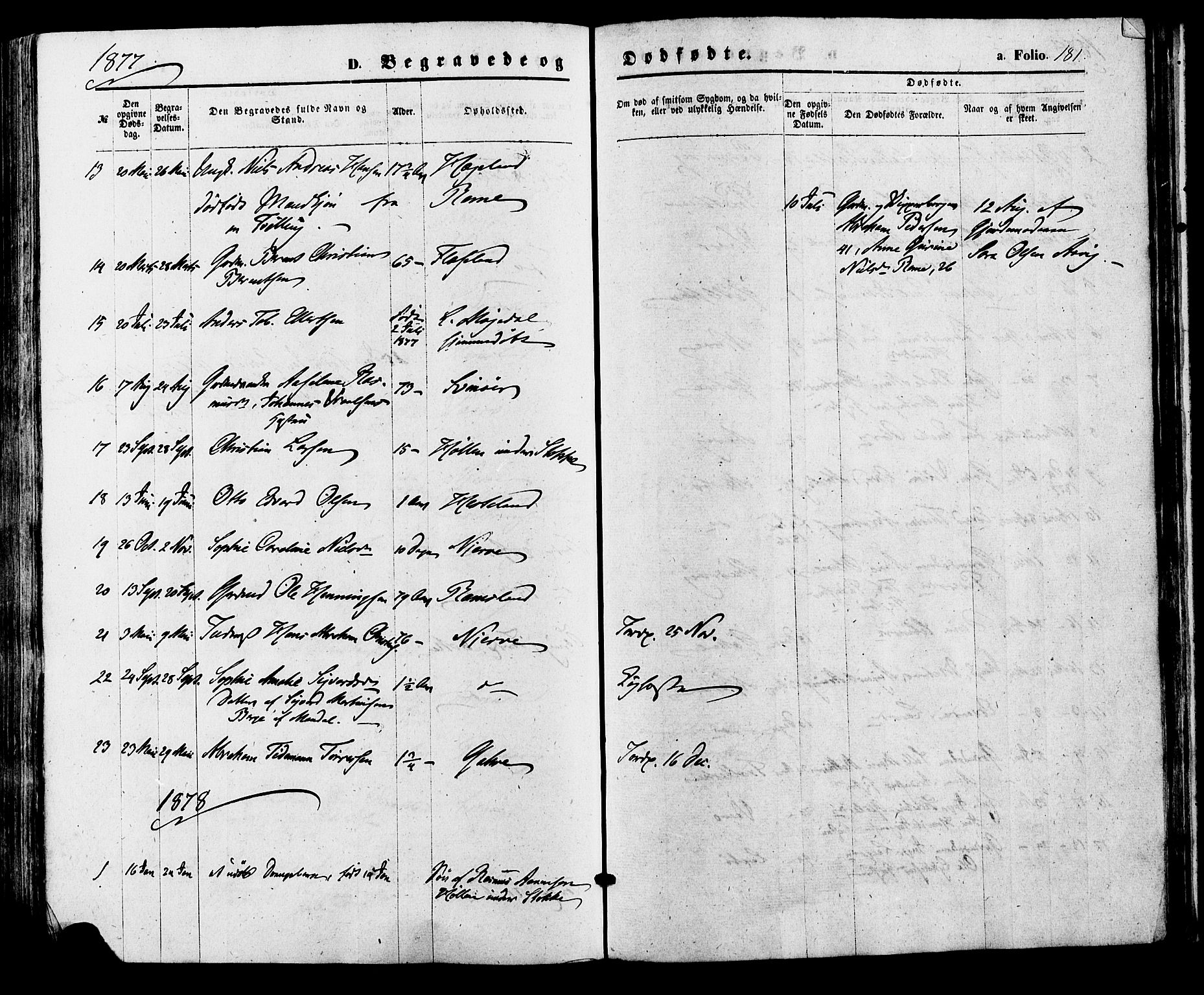 Sør-Audnedal sokneprestkontor, AV/SAK-1111-0039/F/Fa/Faa/L0003: Parish register (official) no. A 3, 1868-1883, p. 181