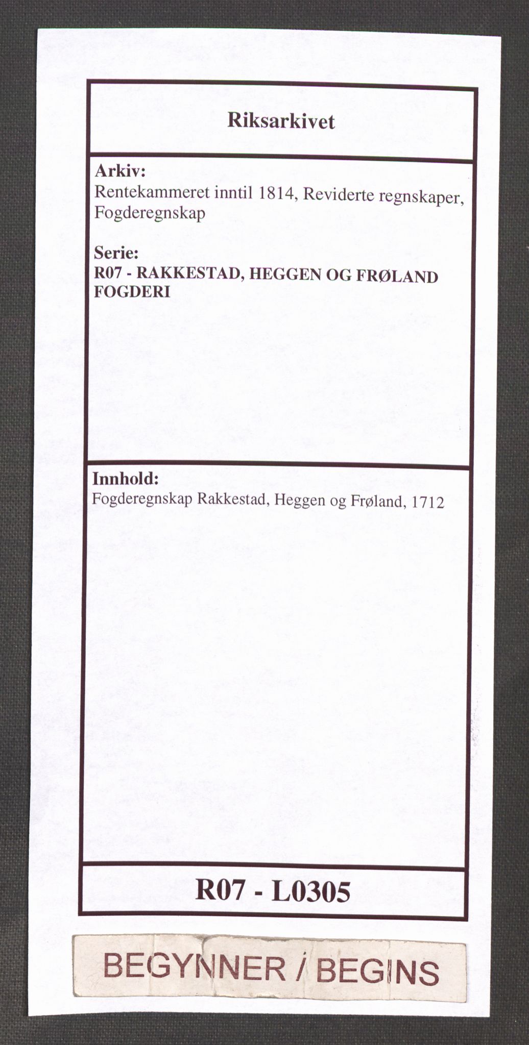 Rentekammeret inntil 1814, Reviderte regnskaper, Fogderegnskap, AV/RA-EA-4092/R07/L0305: Fogderegnskap Rakkestad, Heggen og Frøland, 1712, p. 1