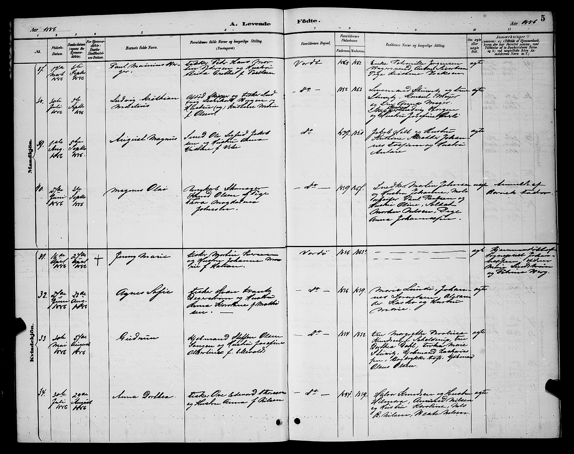 Vardø sokneprestkontor, AV/SATØ-S-1332/H/Hb/L0005klokker: Parish register (copy) no. 5, 1887-1892, p. 5