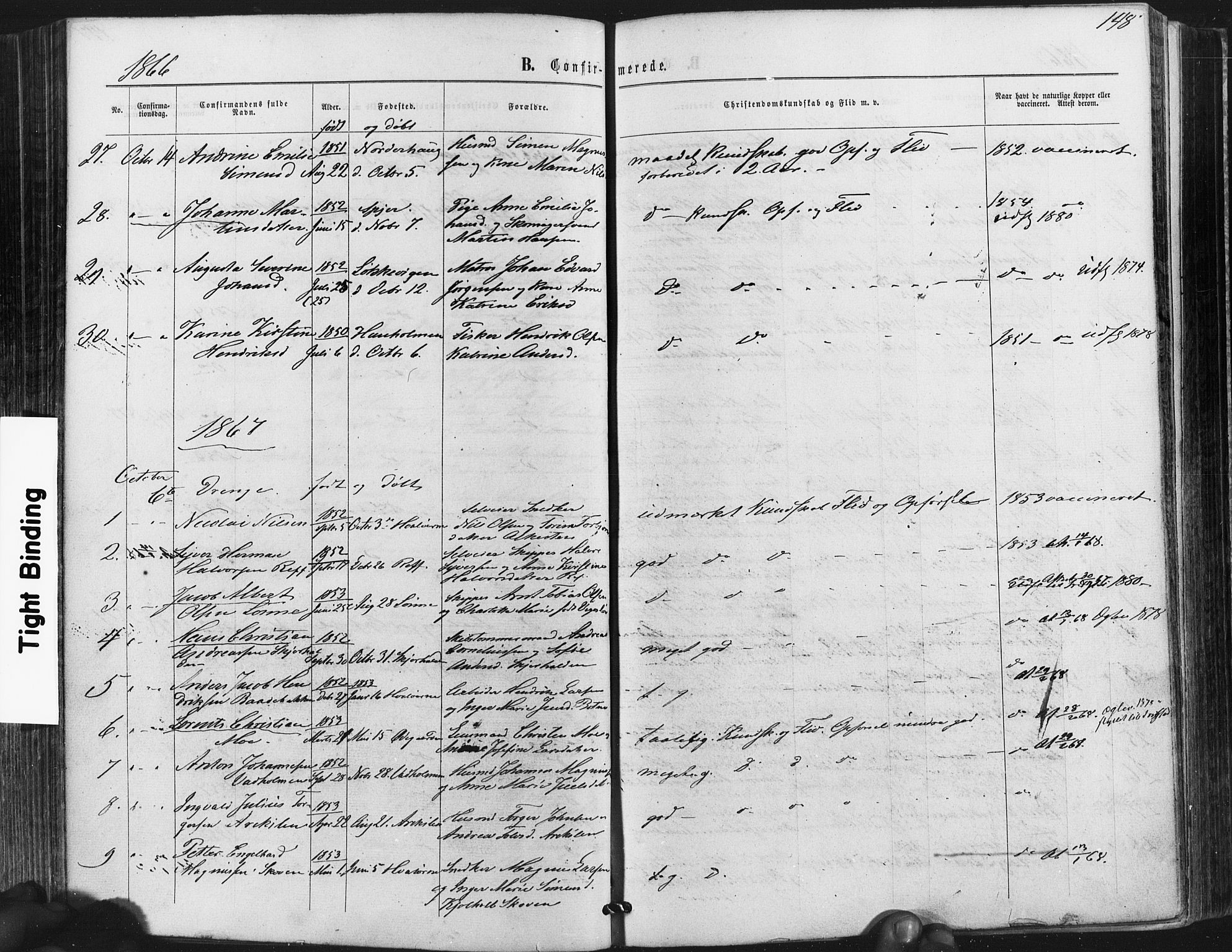 Hvaler prestekontor Kirkebøker, AV/SAO-A-2001/F/Fa/L0007: Parish register (official) no. I 7, 1864-1878, p. 148