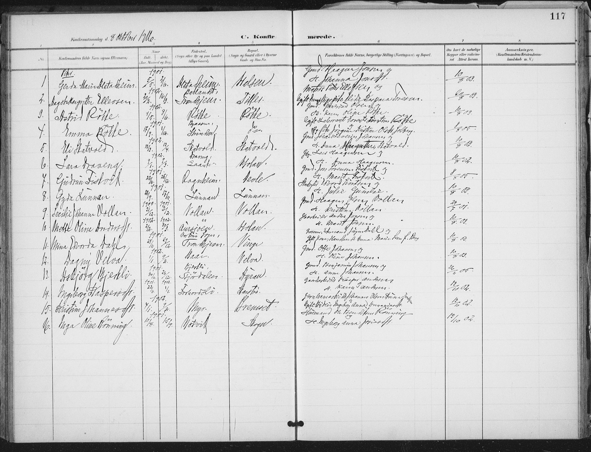 Ministerialprotokoller, klokkerbøker og fødselsregistre - Nord-Trøndelag, SAT/A-1458/712/L0101: Parish register (official) no. 712A02, 1901-1916, p. 117
