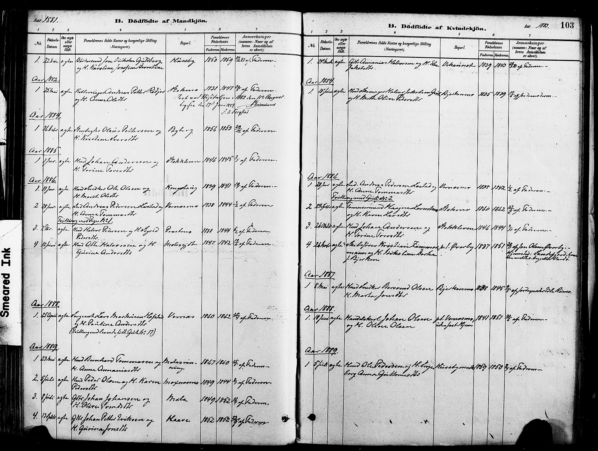 Ministerialprotokoller, klokkerbøker og fødselsregistre - Nord-Trøndelag, SAT/A-1458/709/L0077: Parish register (official) no. 709A17, 1880-1895, p. 103