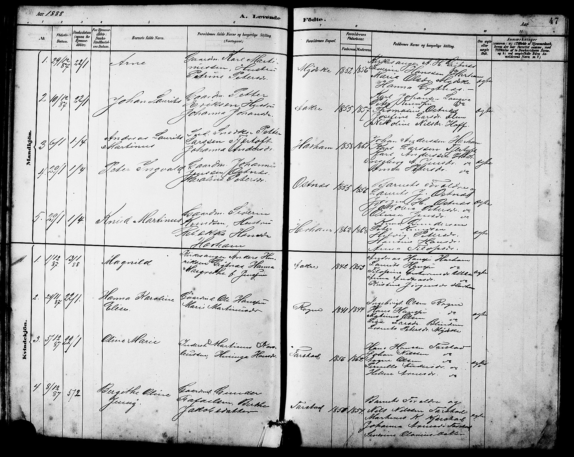 Ministerialprotokoller, klokkerbøker og fødselsregistre - Møre og Romsdal, SAT/A-1454/536/L0510: Parish register (copy) no. 536C05, 1881-1898, p. 47