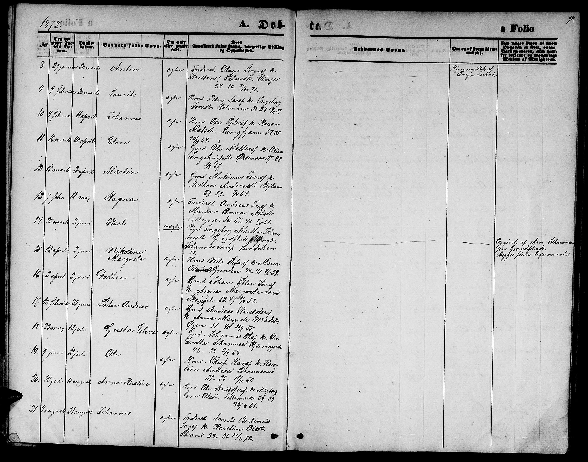 Ministerialprotokoller, klokkerbøker og fødselsregistre - Nord-Trøndelag, AV/SAT-A-1458/733/L0326: Parish register (copy) no. 733C01, 1871-1887, p. 9