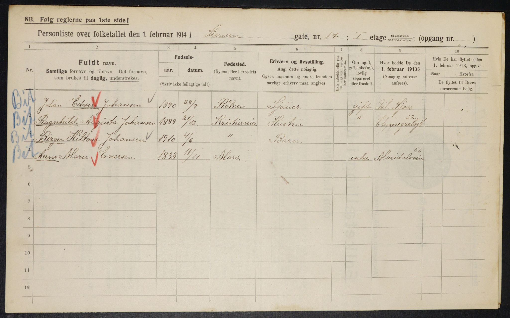 OBA, Municipal Census 1914 for Kristiania, 1914, p. 57443