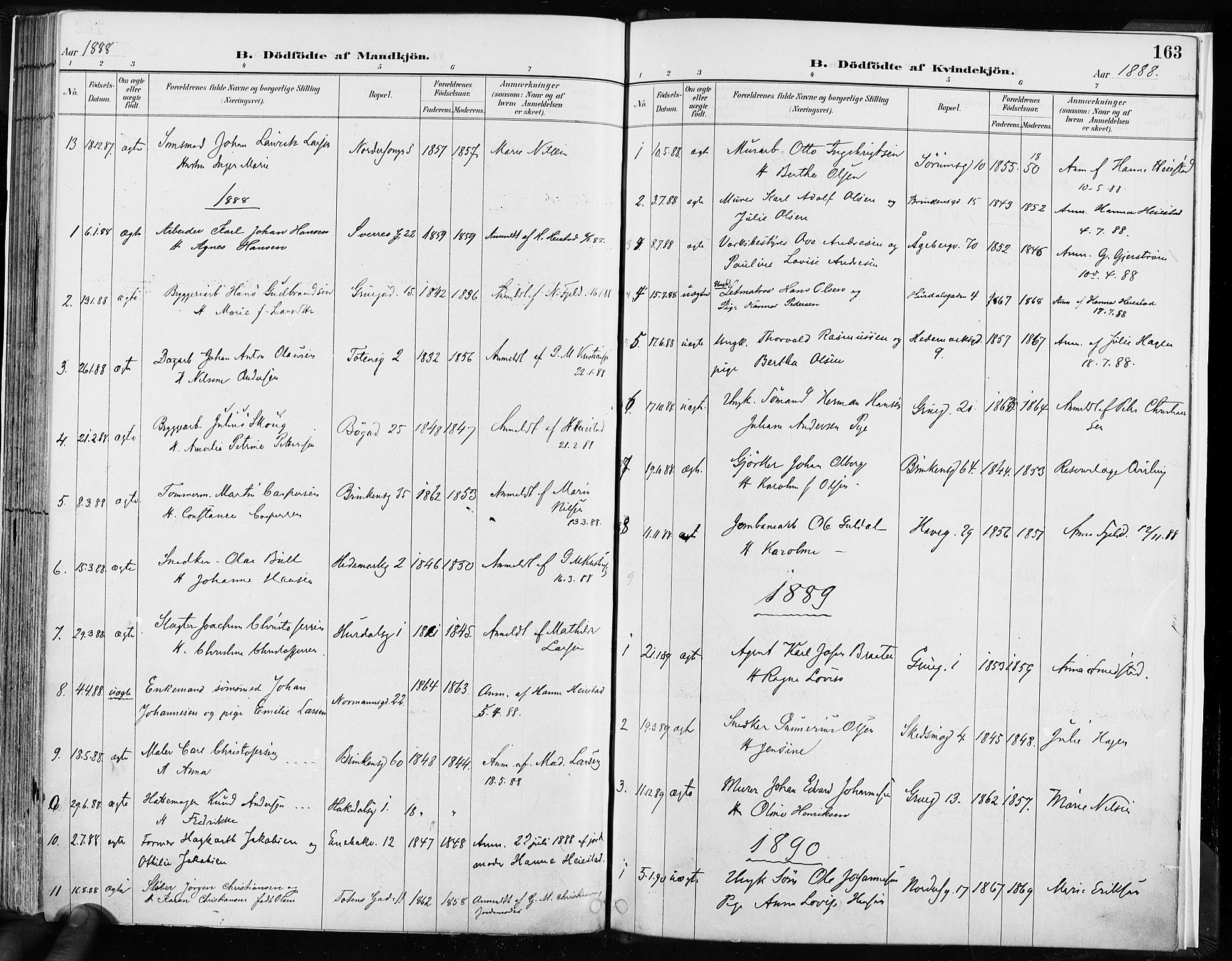 Kampen prestekontor Kirkebøker, AV/SAO-A-10853/F/Fa/L0003: Parish register (official) no. I 3, 1886-1892, p. 163