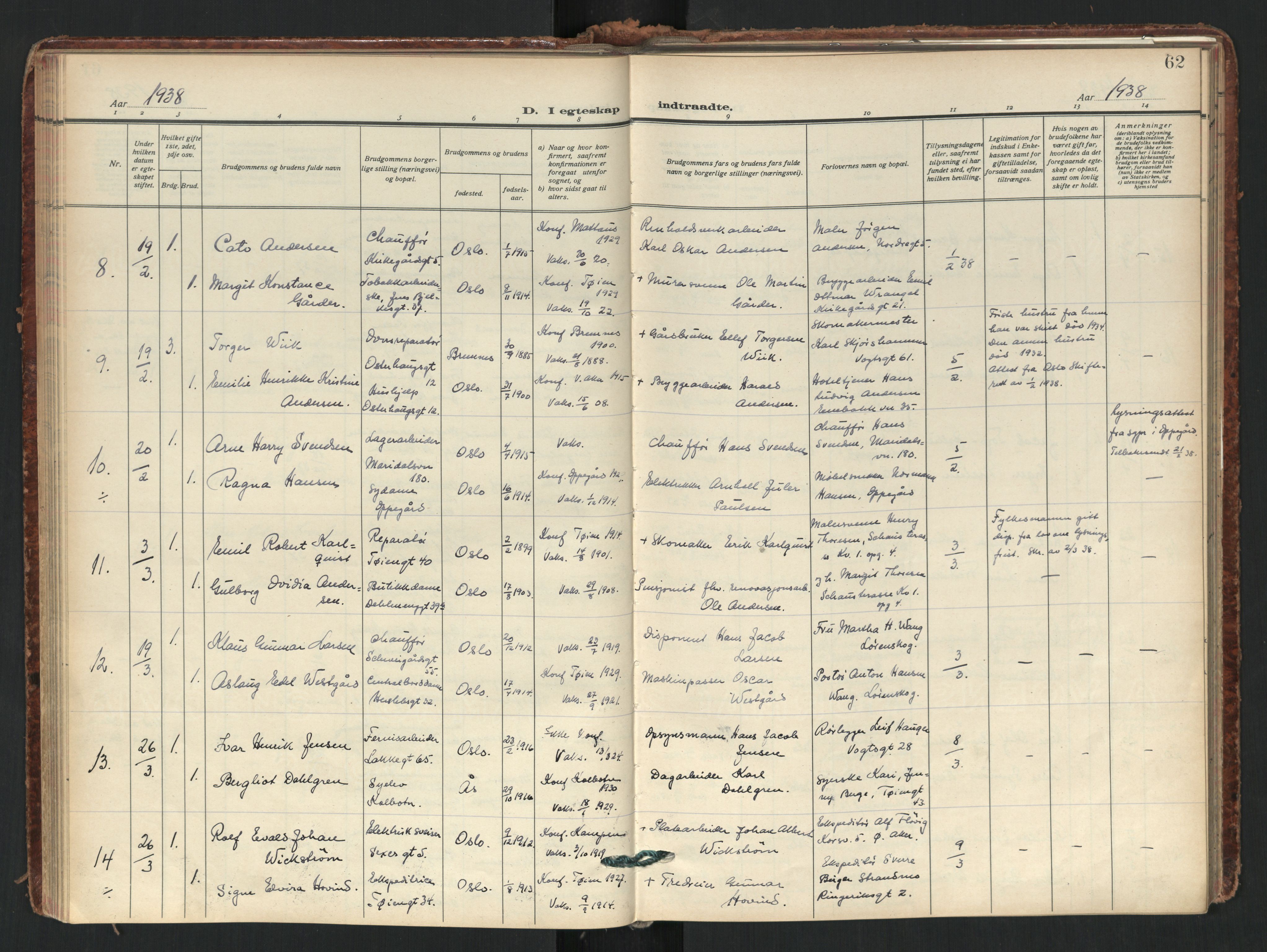 Tøyen prestekontor Kirkebøker, AV/SAO-A-10167a/F/Fa/L0006: Parish register (official) no. I 6, 1931-1966, p. 62