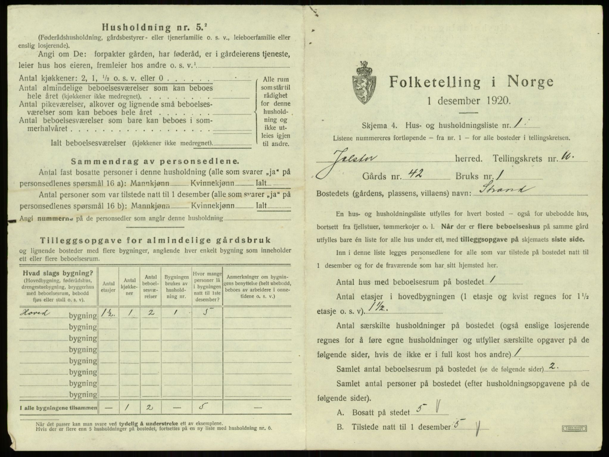 SAB, 1920 census for Jølster, 1920, p. 608