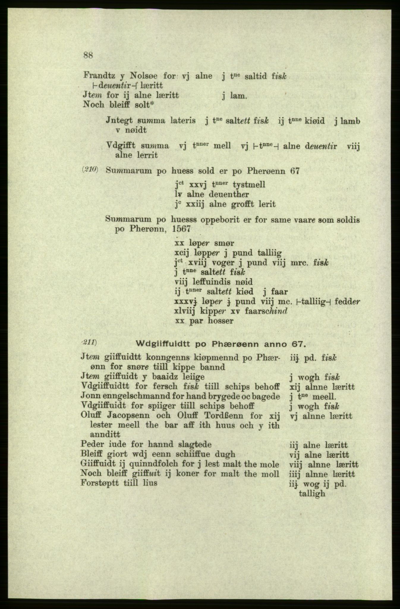 Publikasjoner utgitt av Arkivverket, PUBL/PUBL-001/C/0005: Bind 5: Rekneskap for Bergenhus len 1566-1567: B. Utgift C. Dei nordlandske lena og Finnmark D. Ekstrakt, 1566-1567, p. 88