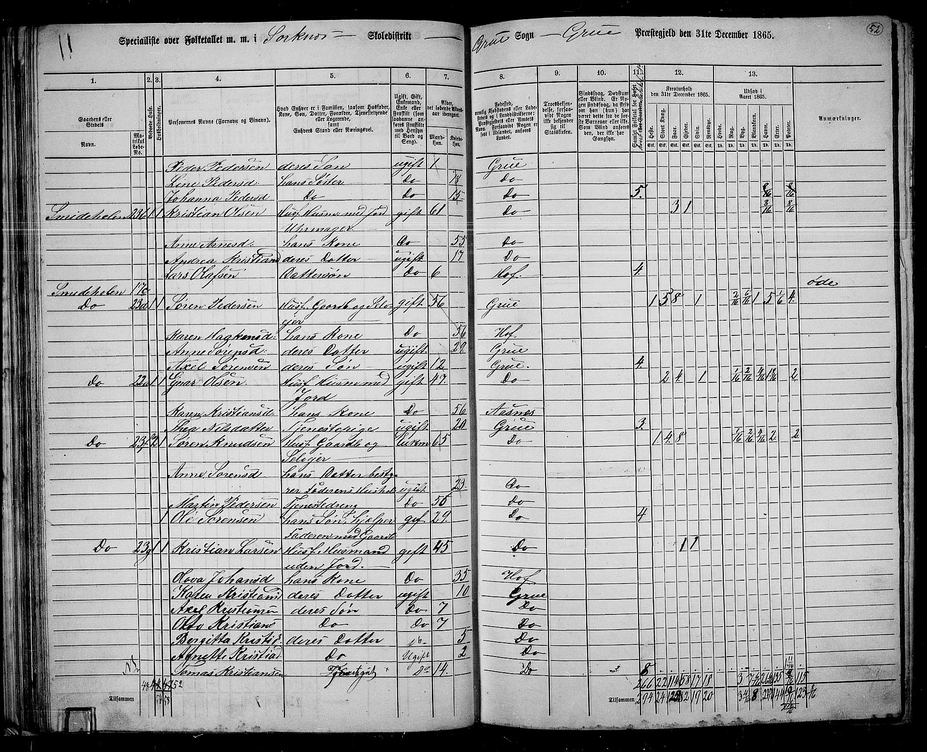 RA, 1865 census for Grue, 1865, p. 51