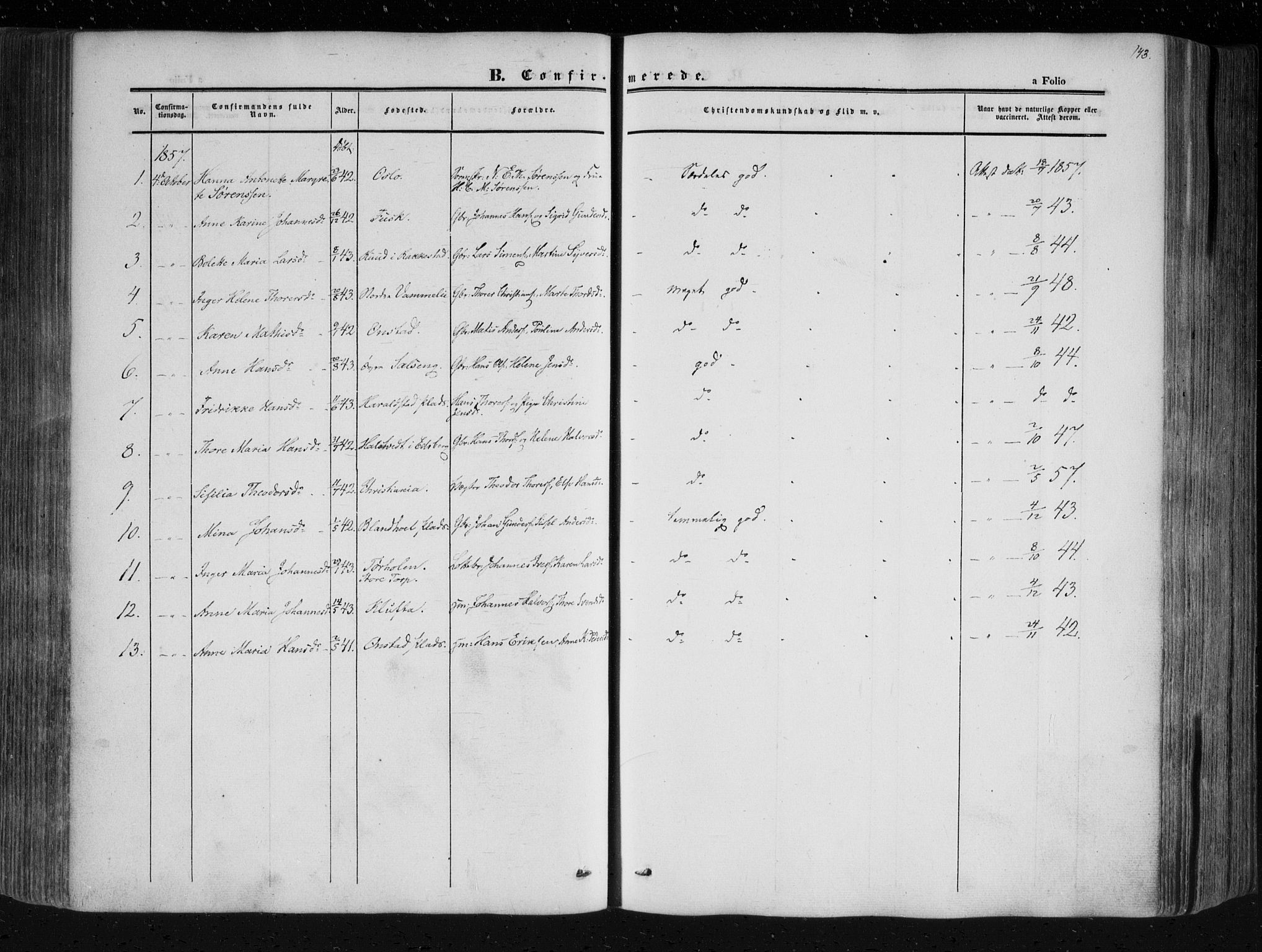 Askim prestekontor Kirkebøker, SAO/A-10900/F/Fa/L0005: Parish register (official) no. 5, 1847-1879, p. 143