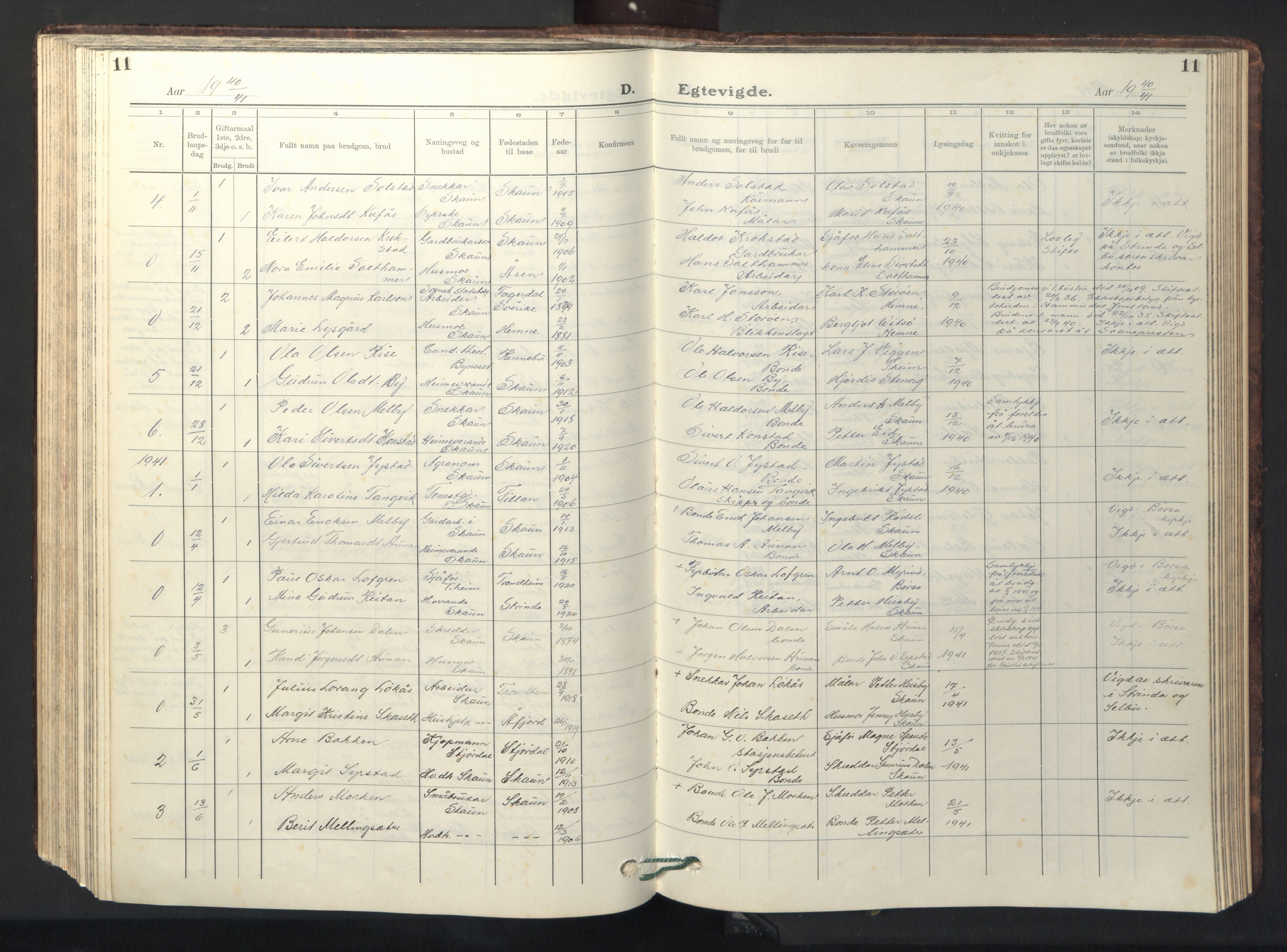Ministerialprotokoller, klokkerbøker og fødselsregistre - Sør-Trøndelag, SAT/A-1456/667/L0799: Parish register (copy) no. 667C04, 1929-1950, p. 11