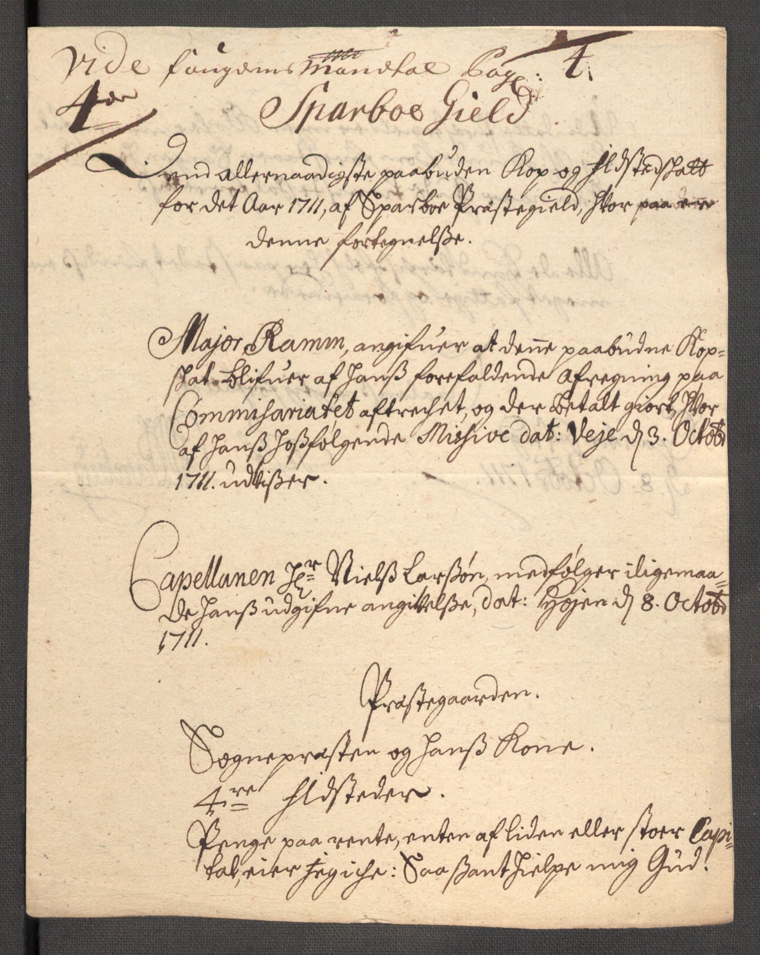 Rentekammeret inntil 1814, Reviderte regnskaper, Fogderegnskap, AV/RA-EA-4092/R63/L4319: Fogderegnskap Inderøy, 1711, p. 160