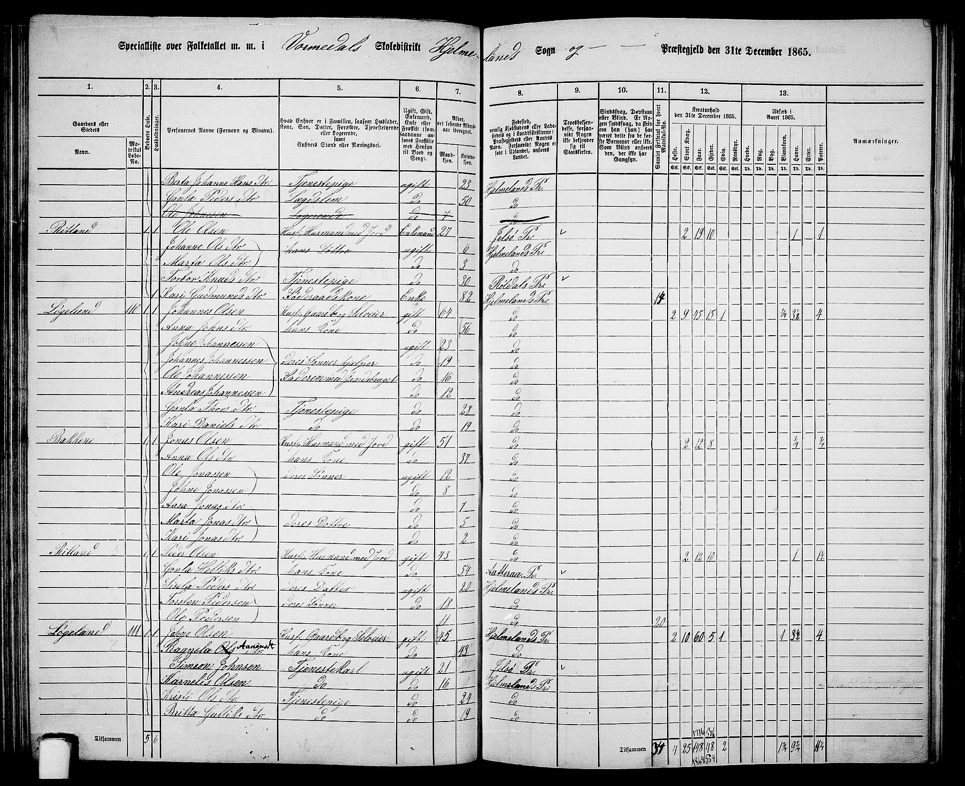 RA, 1865 census for Hjelmeland, 1865, p. 71