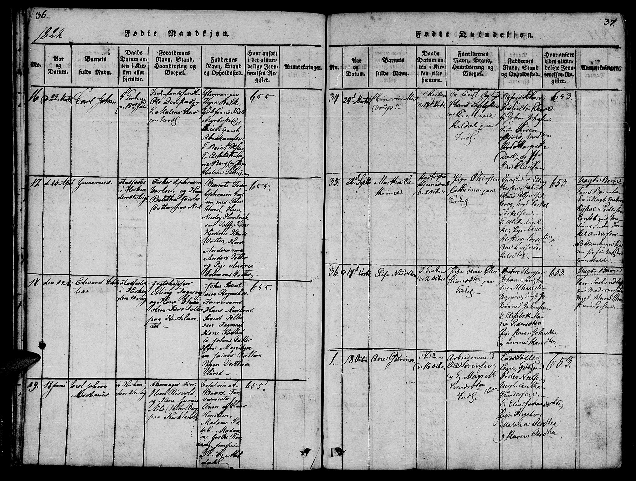 Ministerialprotokoller, klokkerbøker og fødselsregistre - Møre og Romsdal, AV/SAT-A-1454/572/L0842: Parish register (official) no. 572A05, 1819-1832, p. 36-37