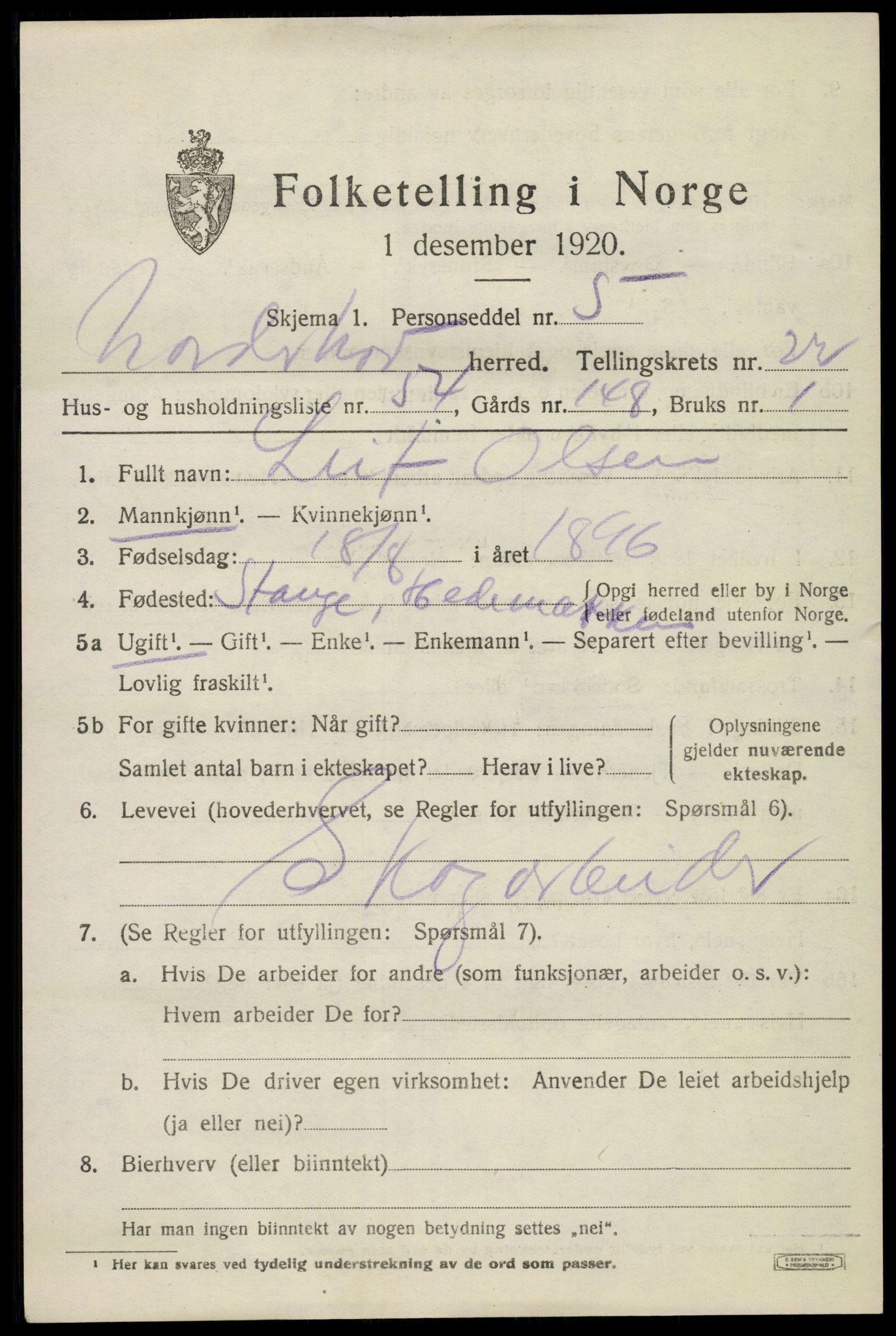 SAKO, 1920 census for Norderhov, 1920, p. 23160