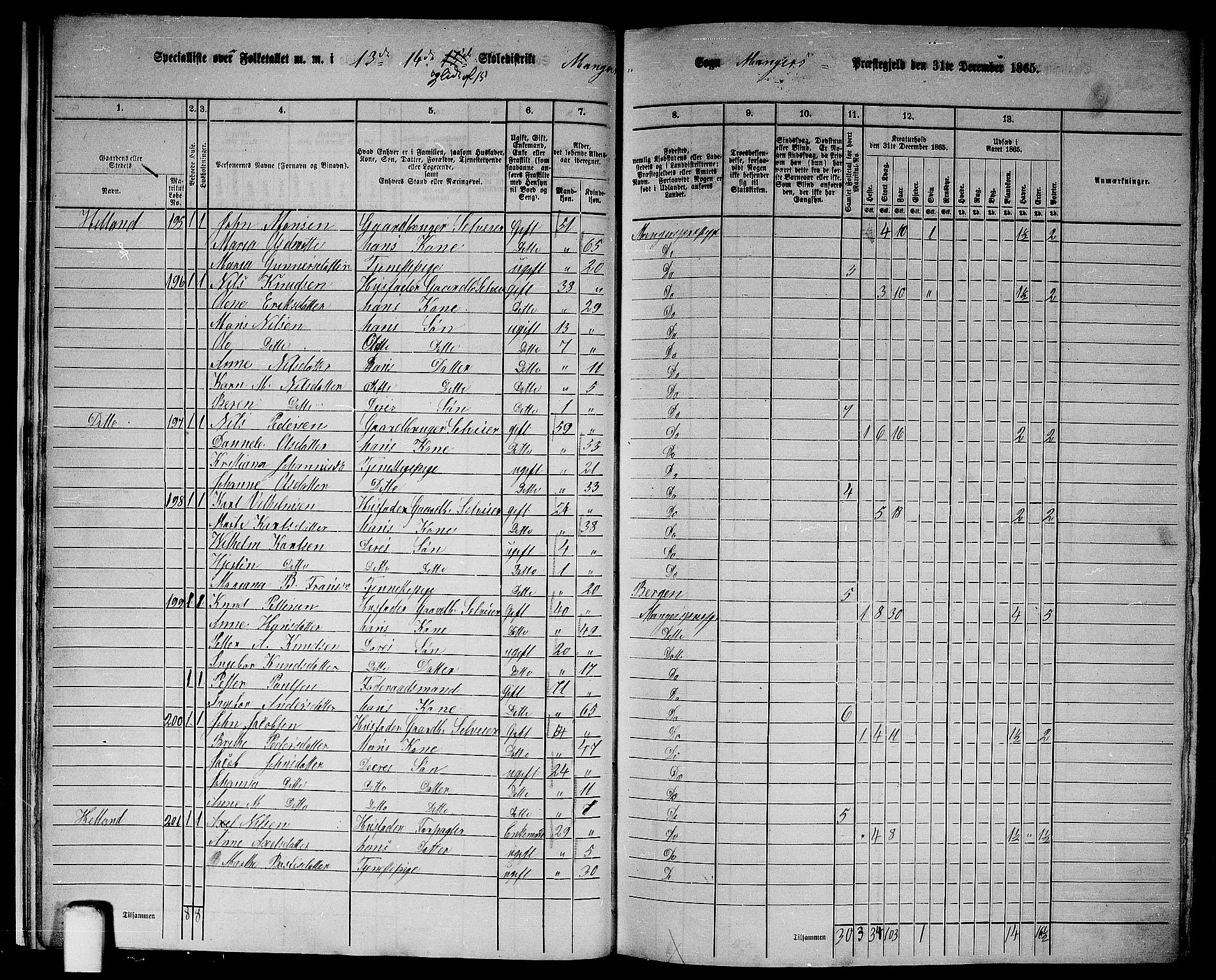 RA, 1865 census for Manger, 1865, p. 22