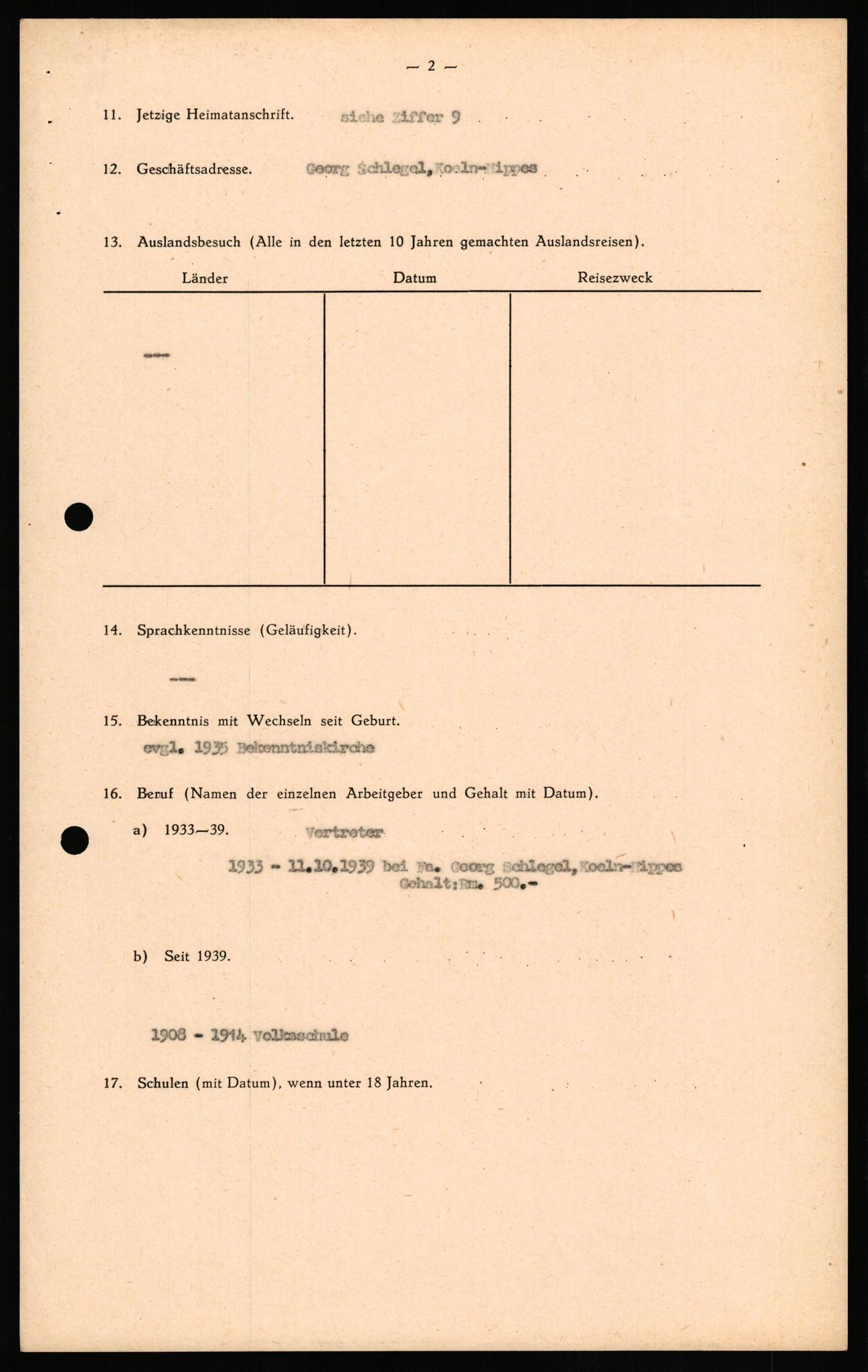 Forsvaret, Forsvarets overkommando II, AV/RA-RAFA-3915/D/Db/L0021: CI Questionaires. Tyske okkupasjonsstyrker i Norge. Tyskere., 1945-1946, p. 12