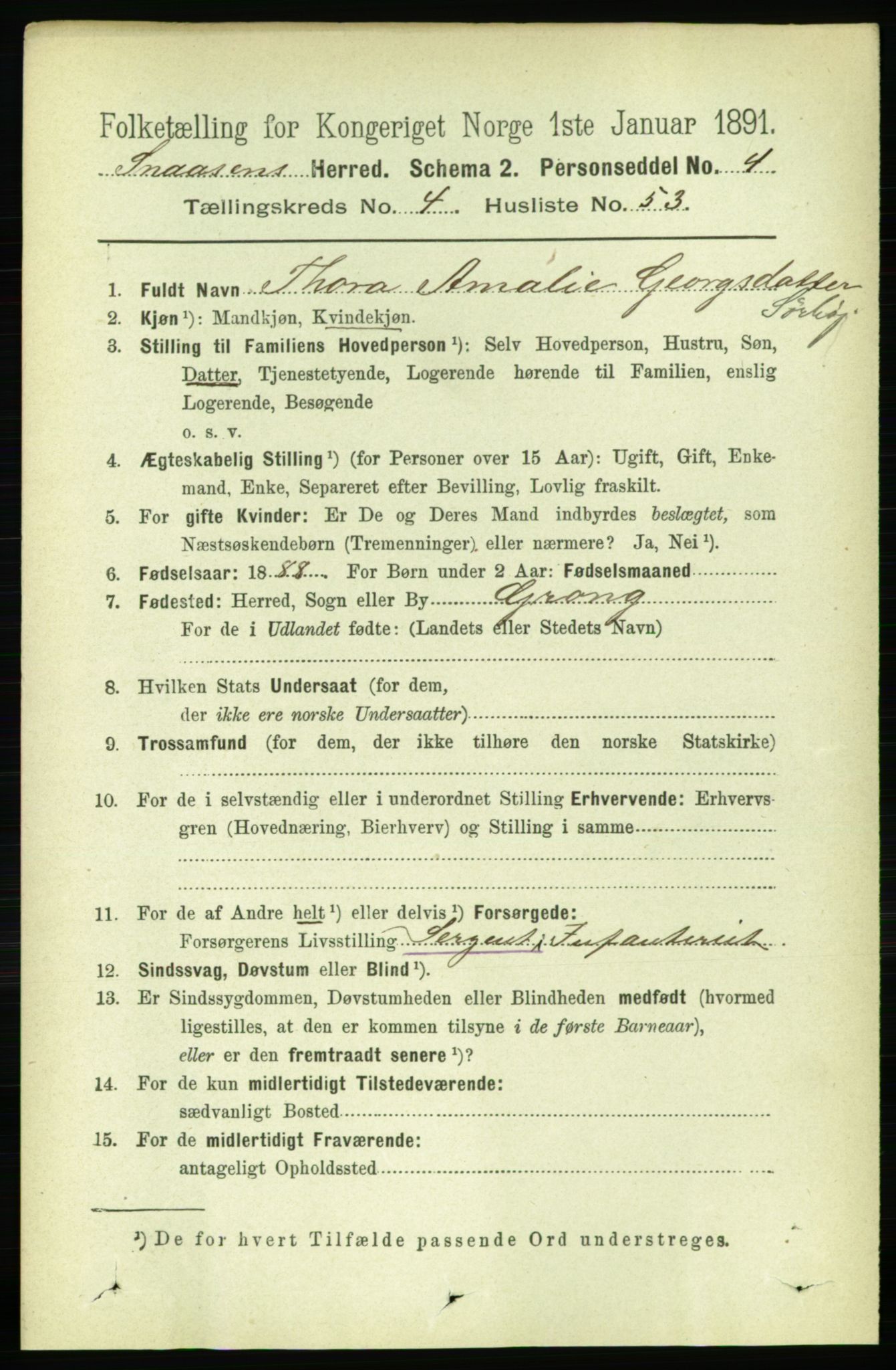 RA, 1891 census for 1736 Snåsa, 1891, p. 1401