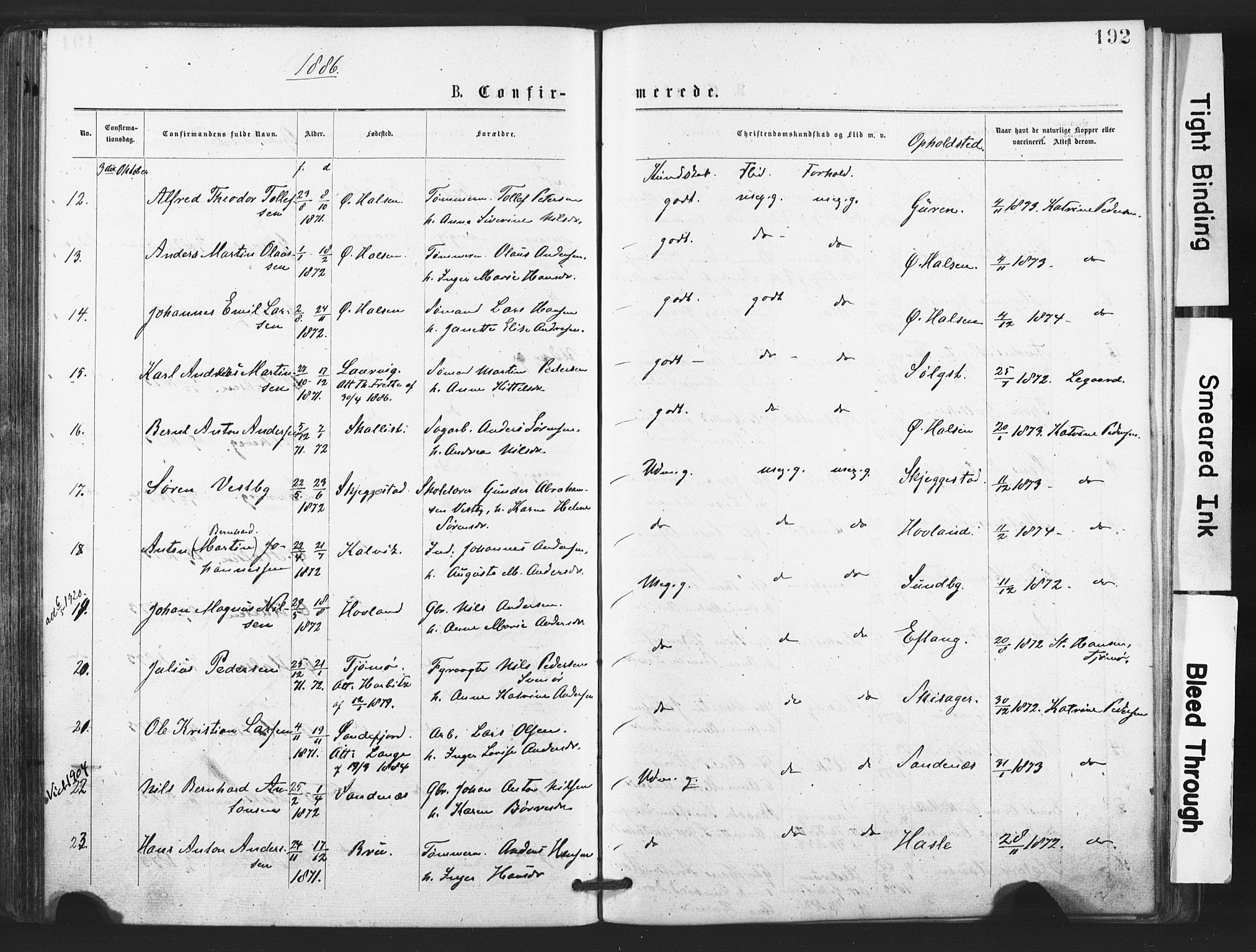 Tjølling kirkebøker, AV/SAKO-A-60/F/Fa/L0008: Parish register (official) no. 8, 1877-1886, p. 192