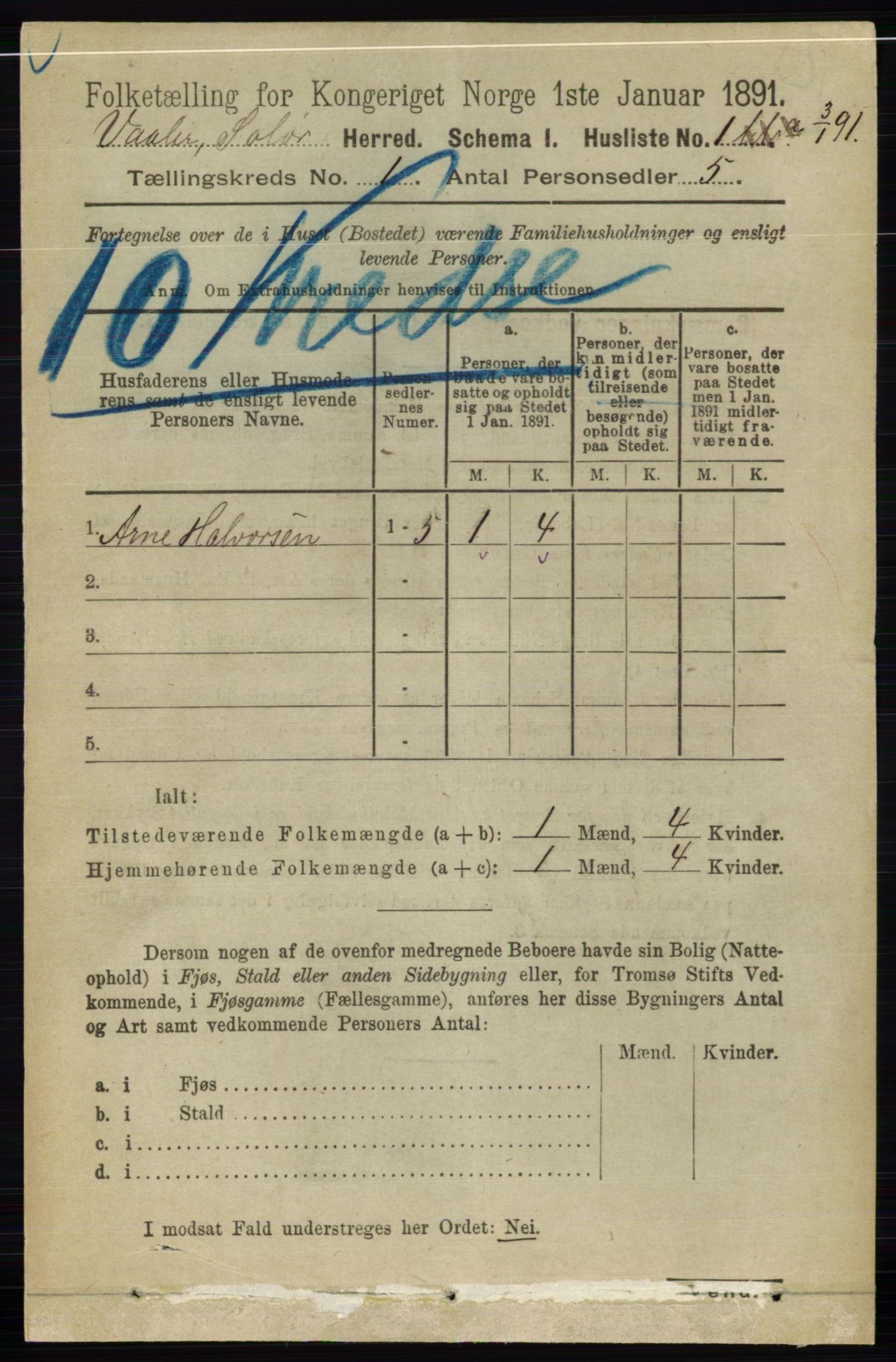 RA, 1891 census for 0426 Våler, 1891, p. 26