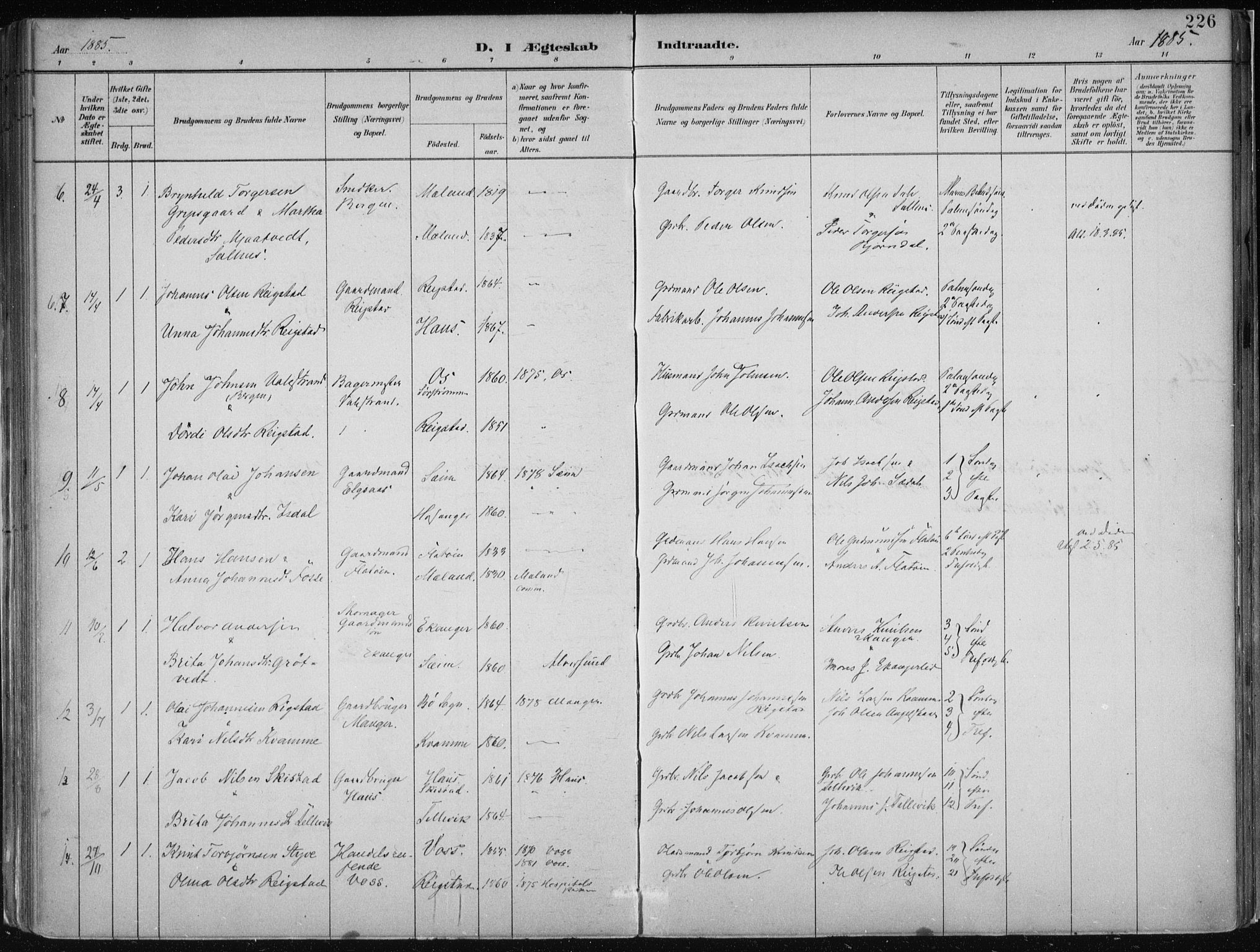 Hamre sokneprestembete, AV/SAB-A-75501/H/Ha/Haa/Haab/L0001: Parish register (official) no. B  1, 1882-1905, p. 226