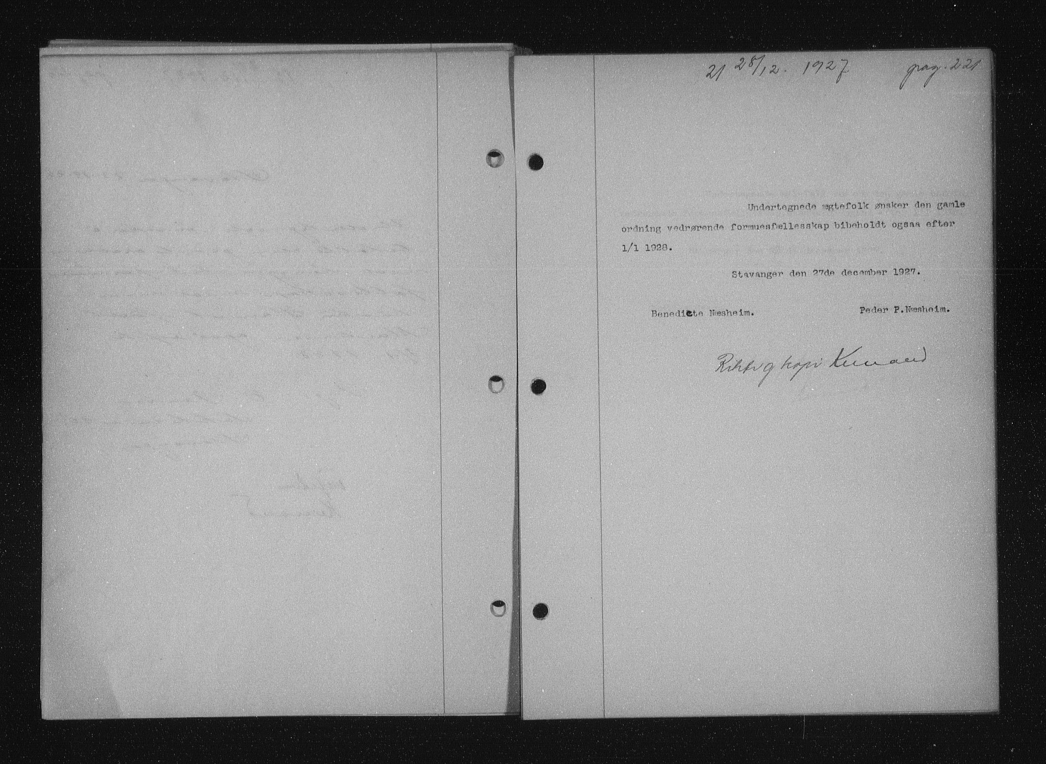 Stavanger byfogd, AV/SAST-A-101408/001/4/41/410/410BB/L0053: Mortgage book no. 41, 1927-1928, Deed date: 28.12.1927