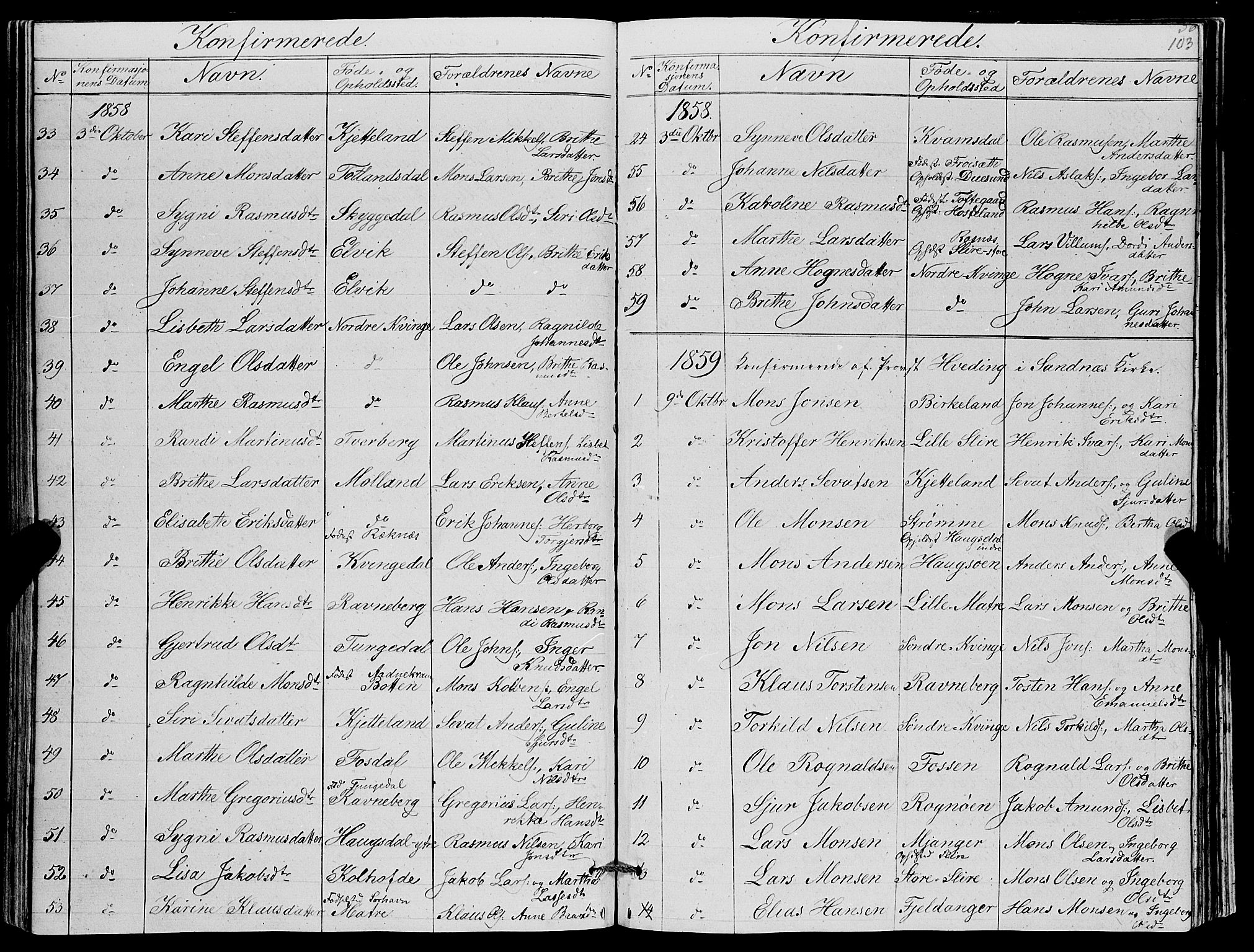 Masfjorden Sokneprestembete, SAB/A-77001: Parish register (copy) no. A 1, 1851-1875, p. 103
