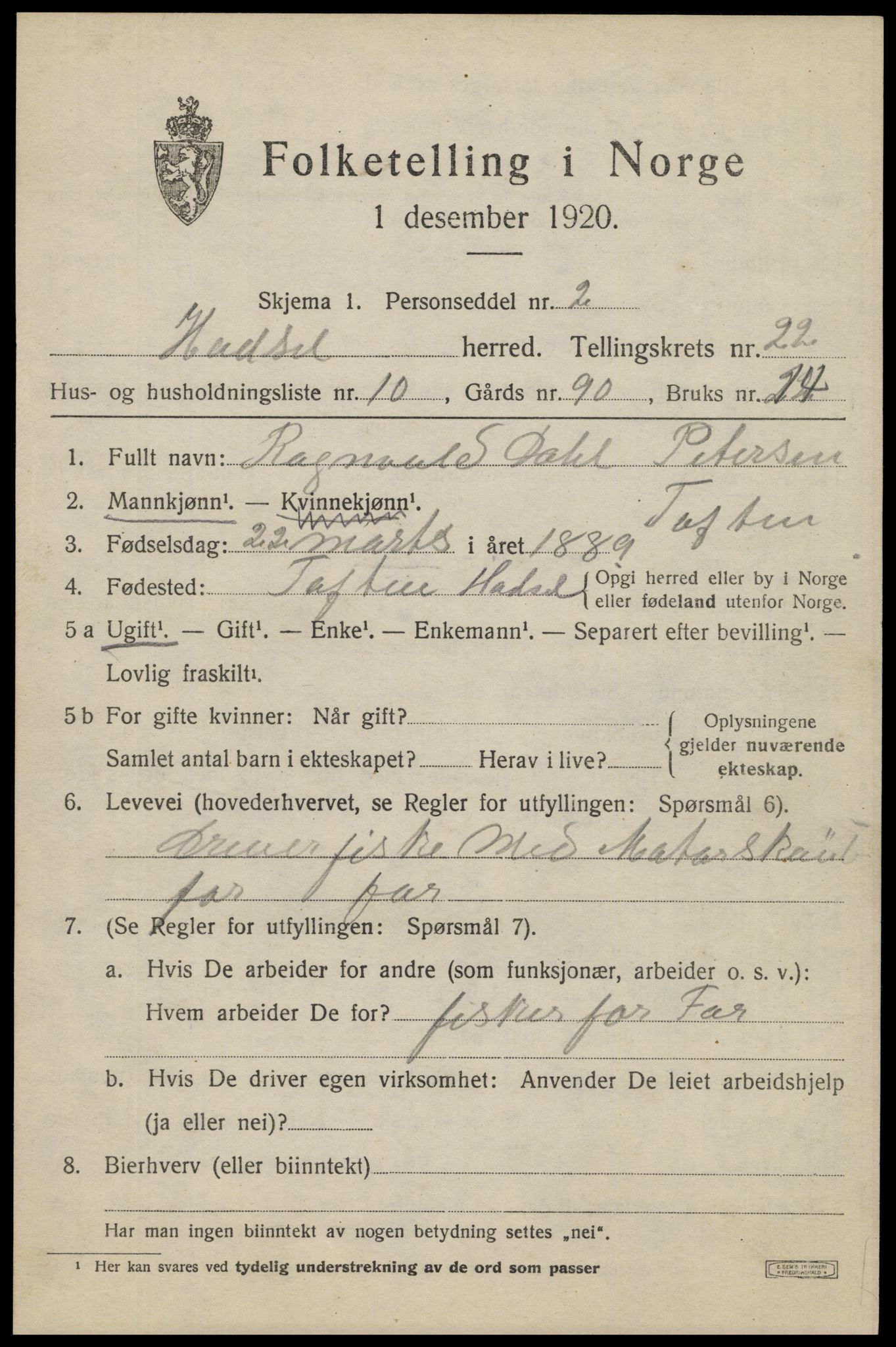 SAT, 1920 census for Hadsel, 1920, p. 20026