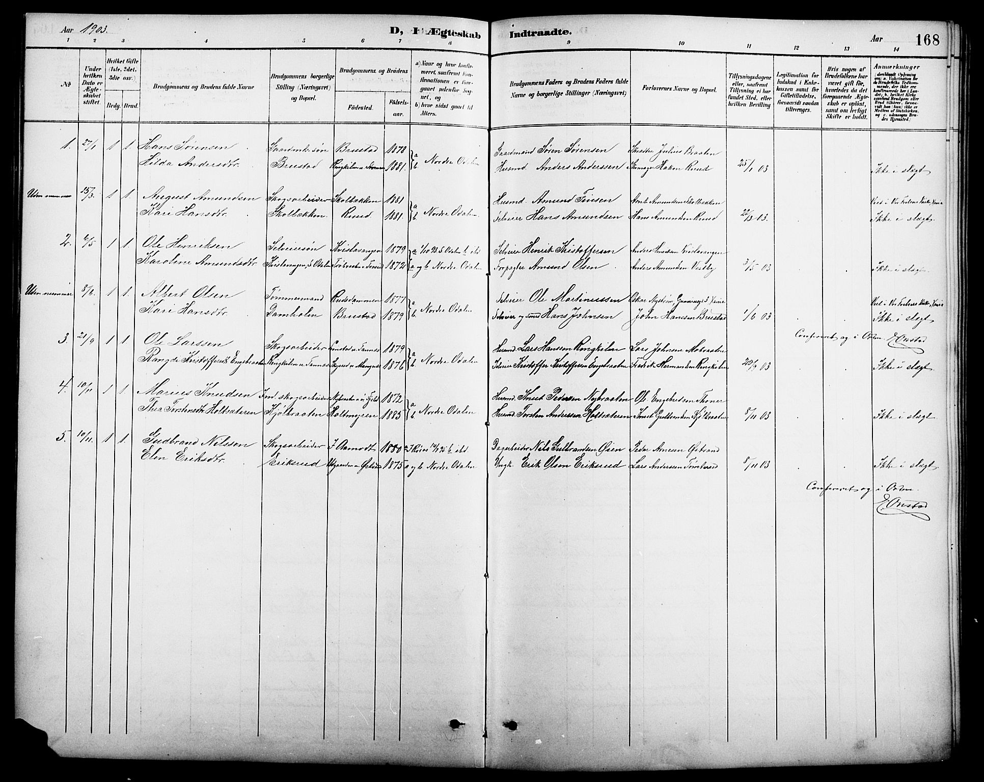 Nord-Odal prestekontor, AV/SAH-PREST-032/H/Ha/Hab/L0002: Parish register (copy) no. 2, 1895-1921, p. 168