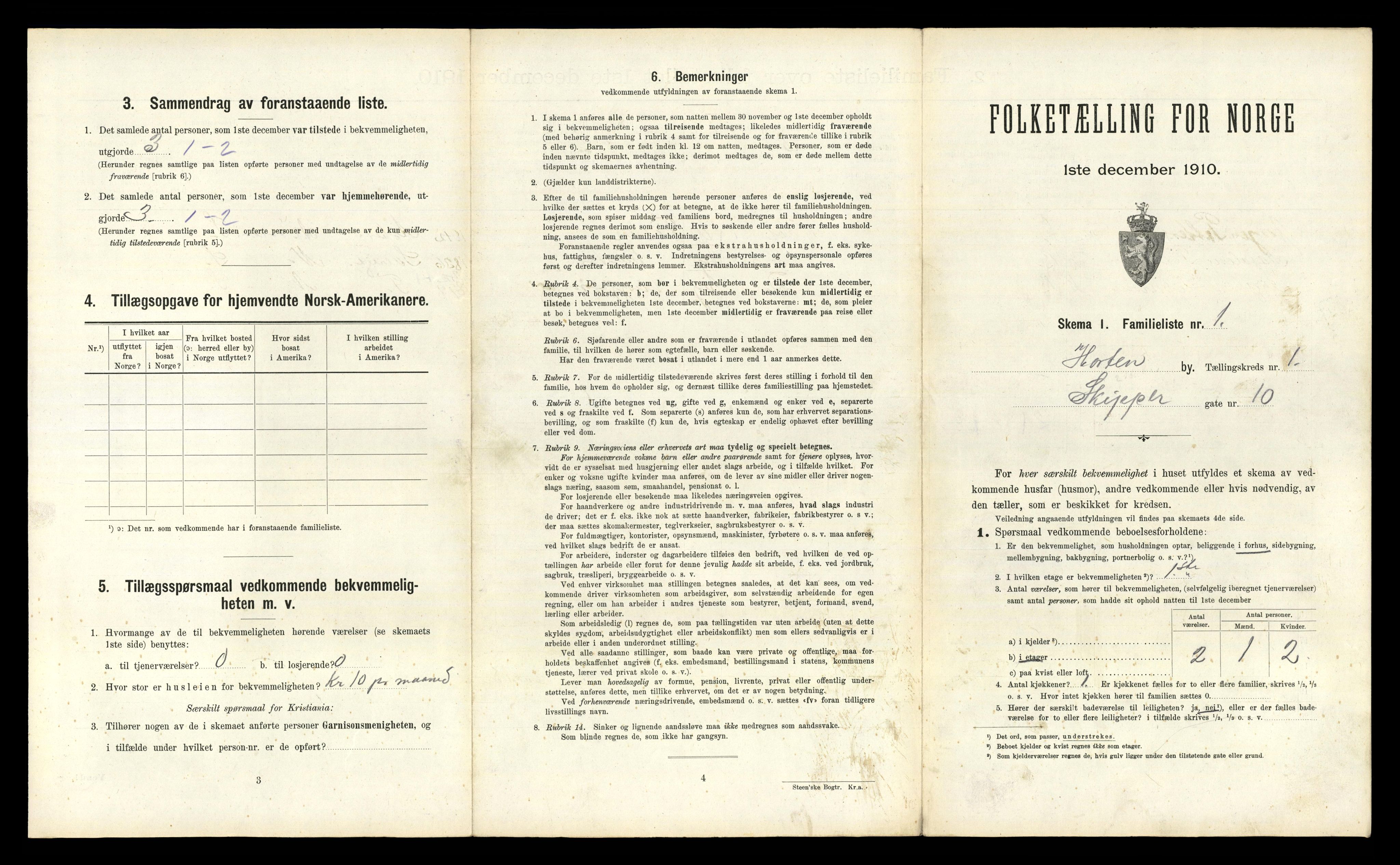 RA, 1910 census for Horten, 1910, p. 492